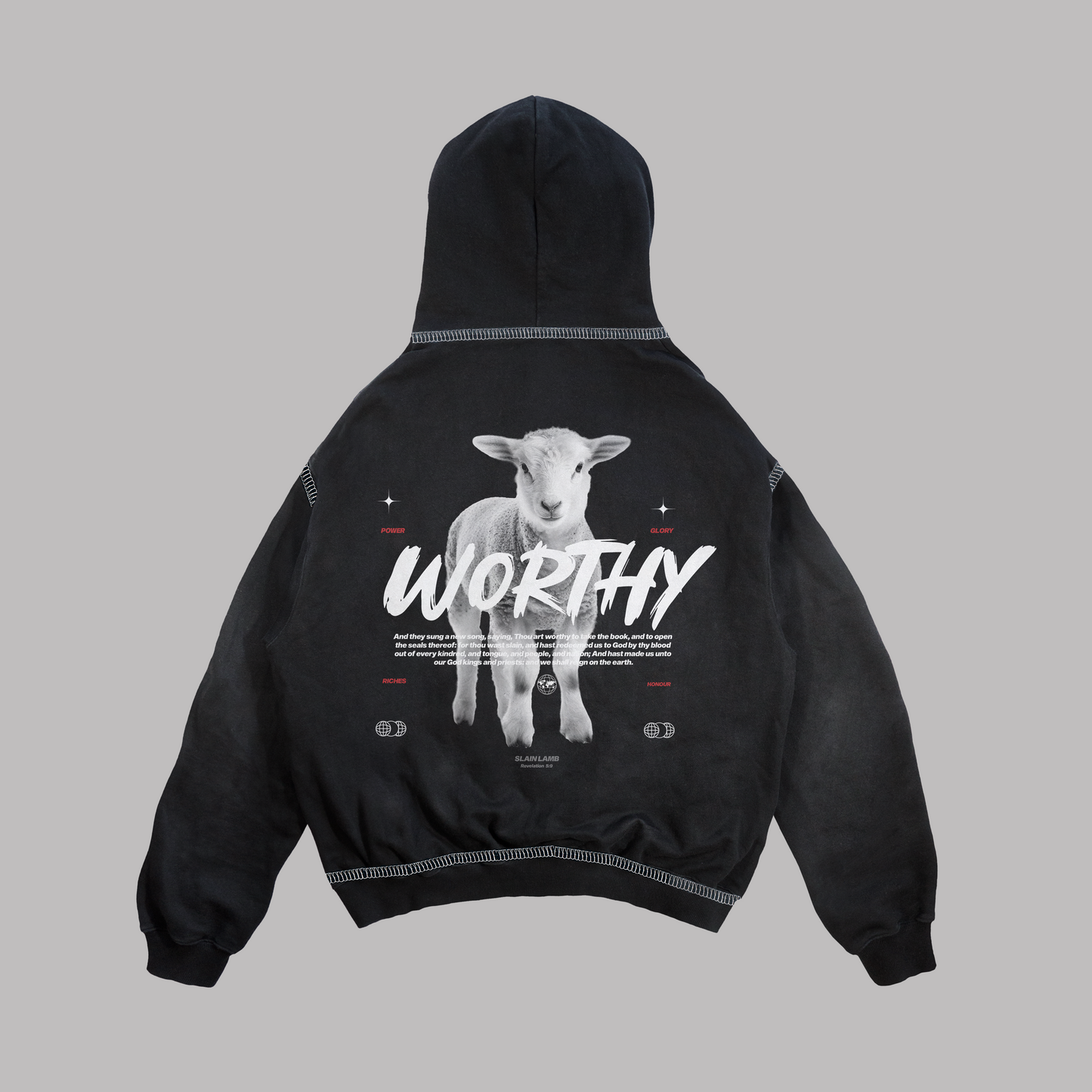 Hoodie Boxy fit costuras en blanco WORTHY negro