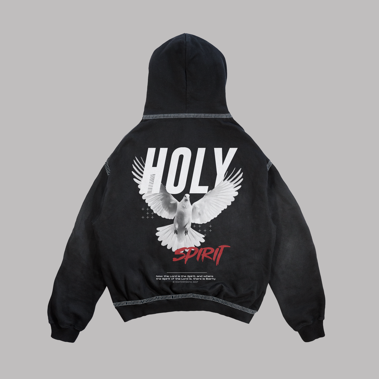 Hoodie Boxy fit costuras en blanco HOLY SPIRIT negro