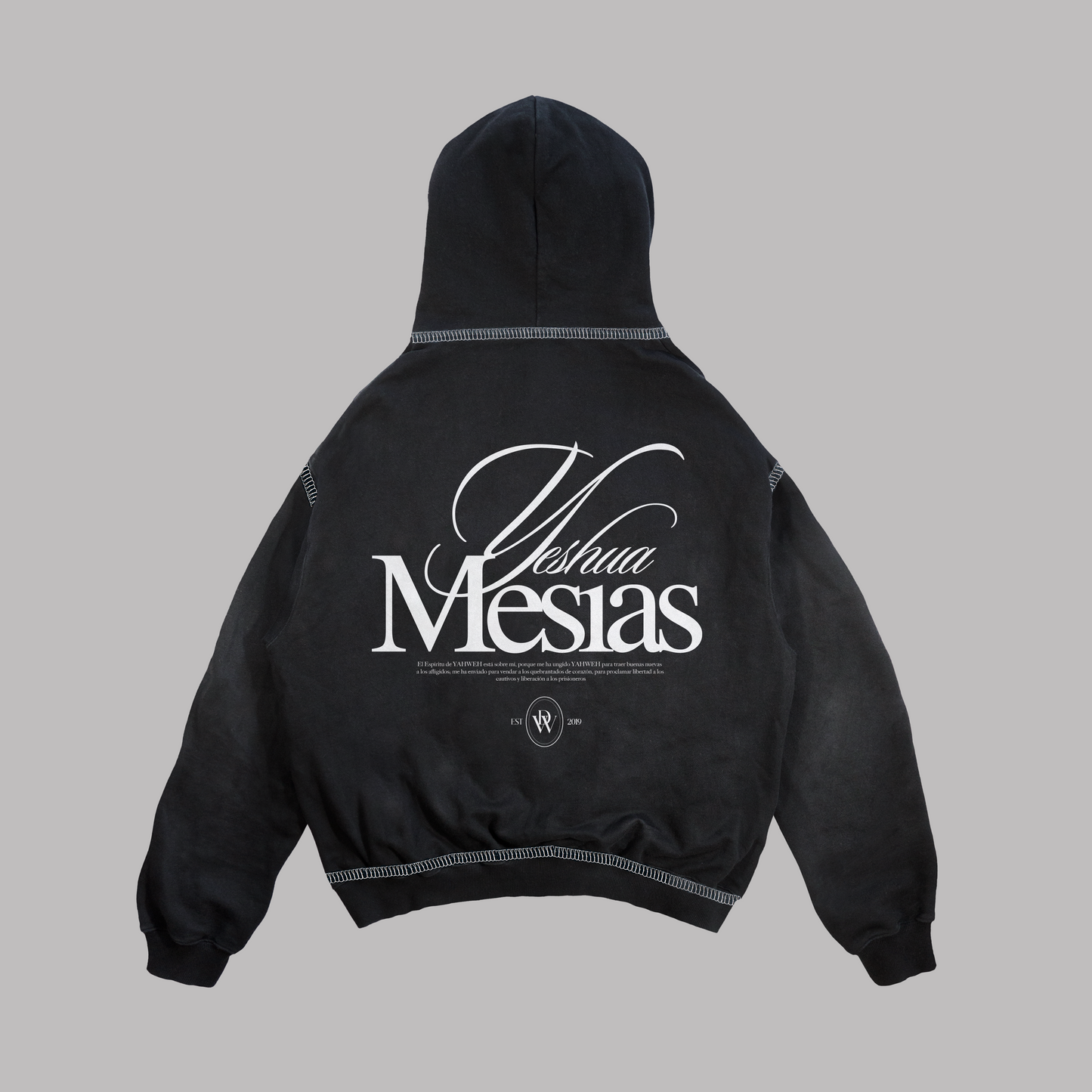 Hoodie Boxy fit costuras en blanco MESIAS negro