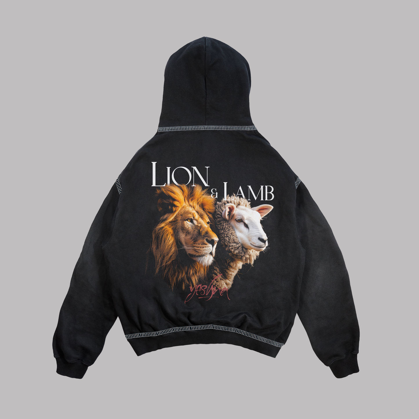 Hoodie Boxy fit costuras en blanco LION AND LAMB negro