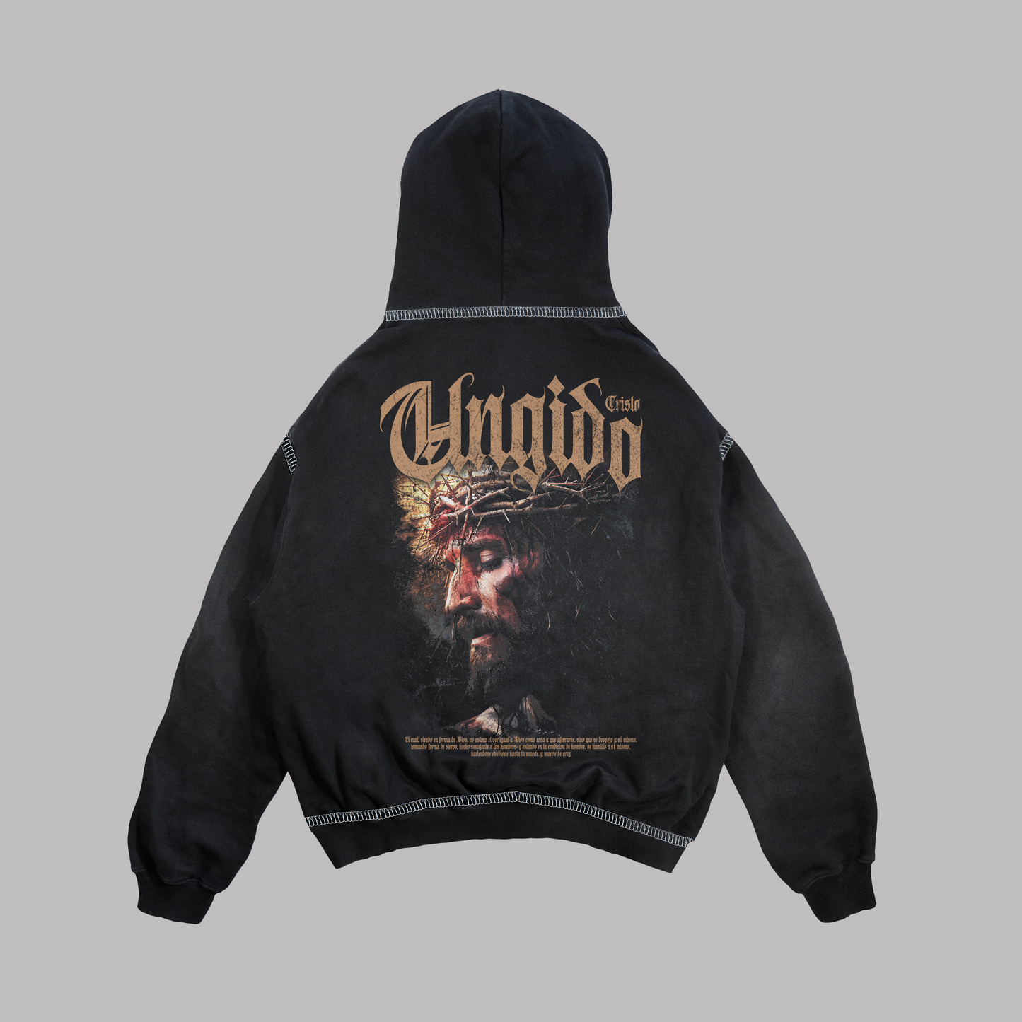 Hoodie Boxy fit costuras en blanco UNGIDO negro