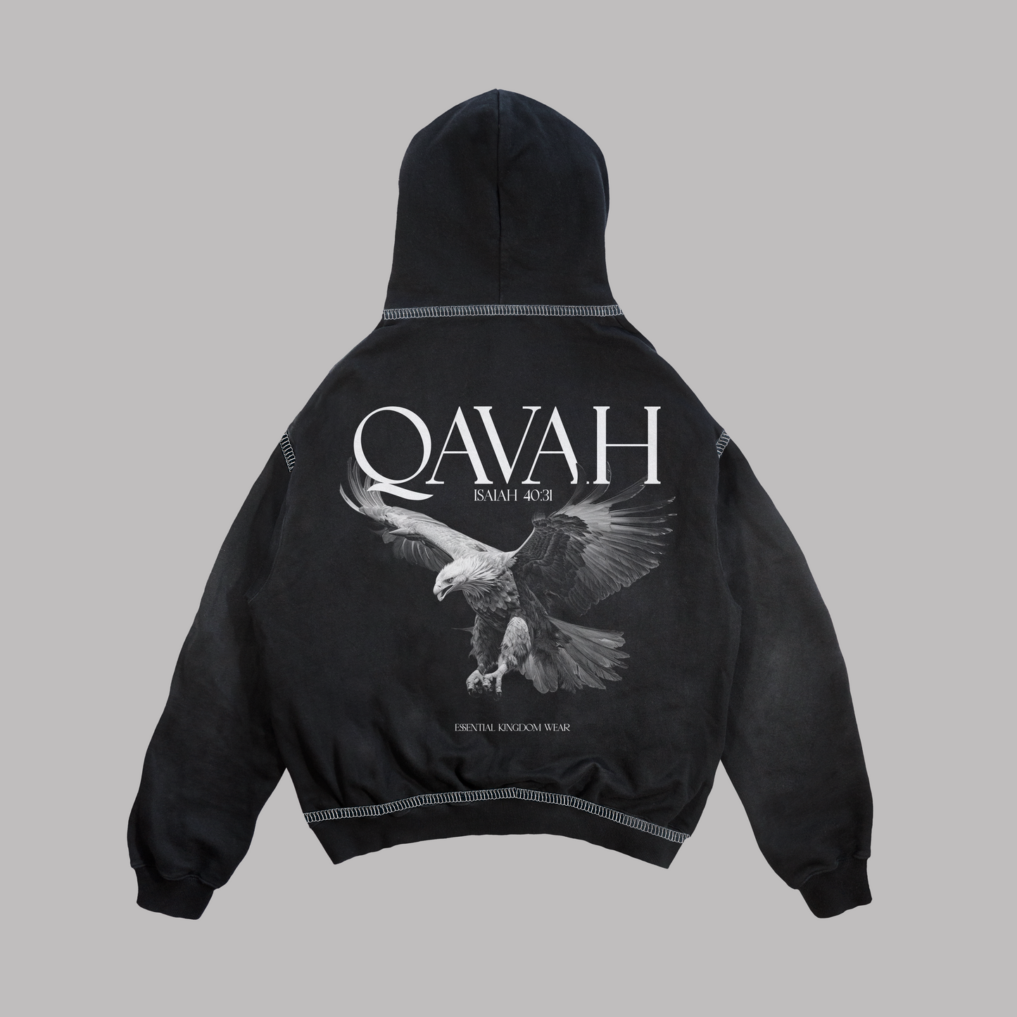 Hoodie Boxy fit costuras en blanco QAVAH negro