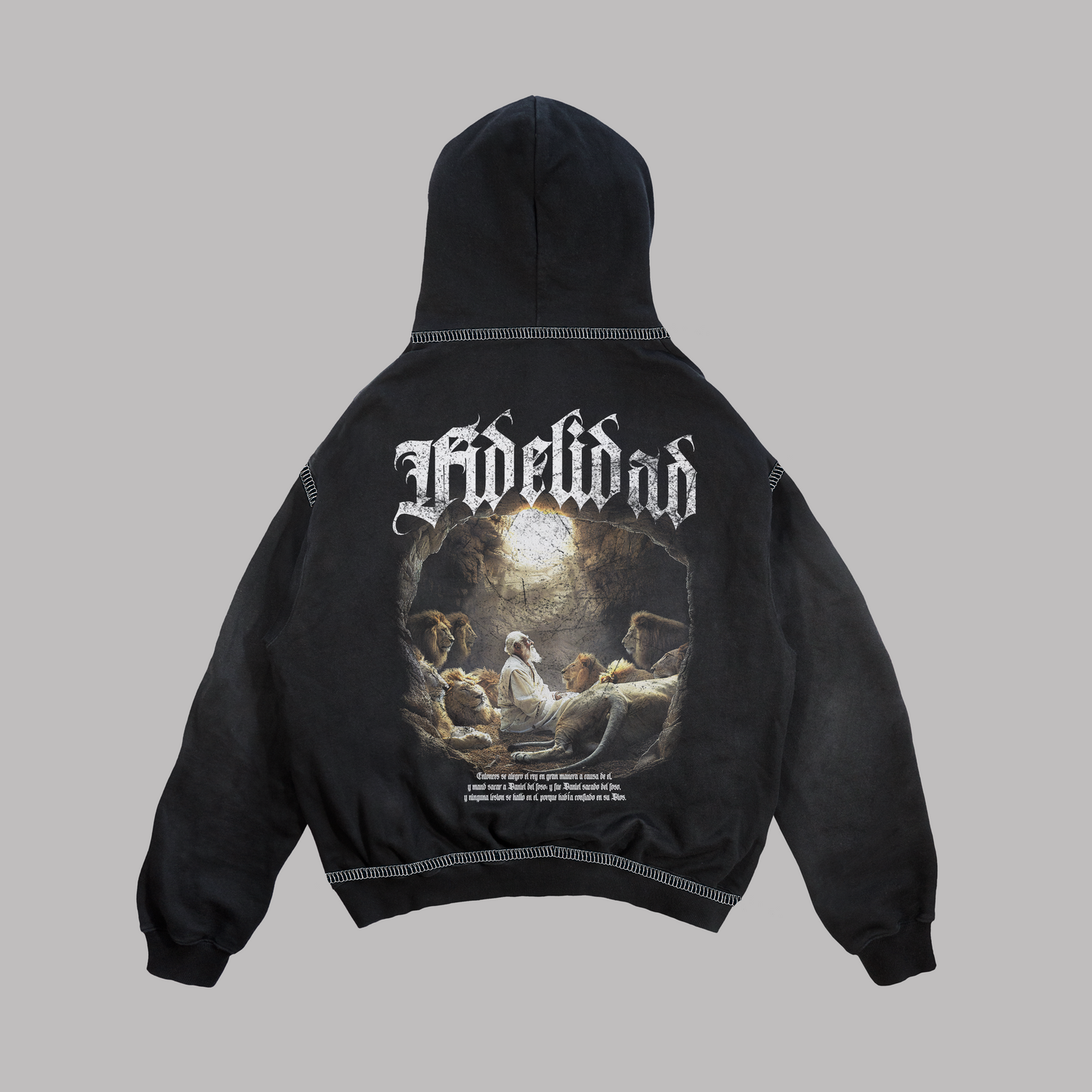 Hoodie Boxy fit costuras en blanco FIDELIDAD negro