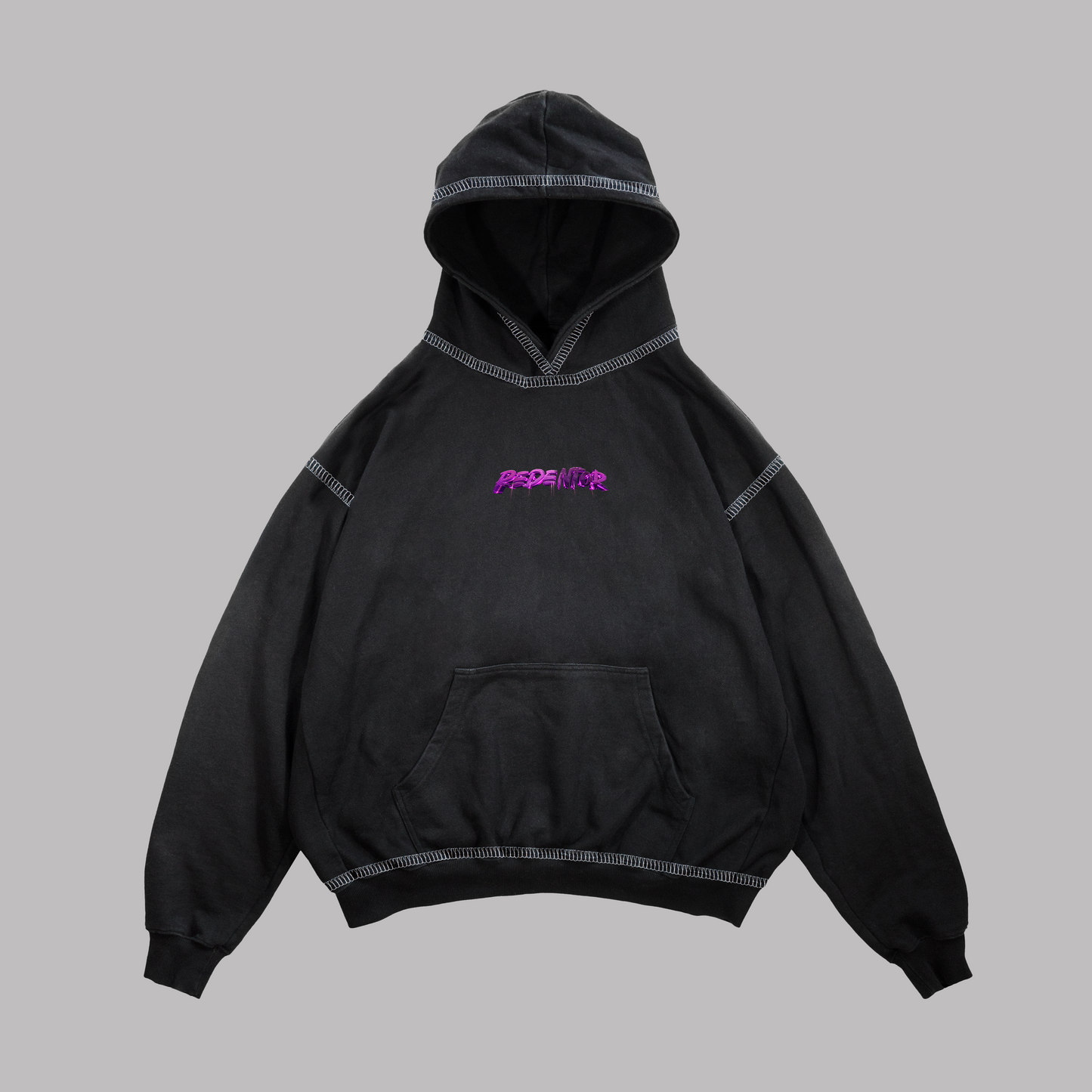 Hoodie Boxy fit costuras en blanco REDENTOR negro