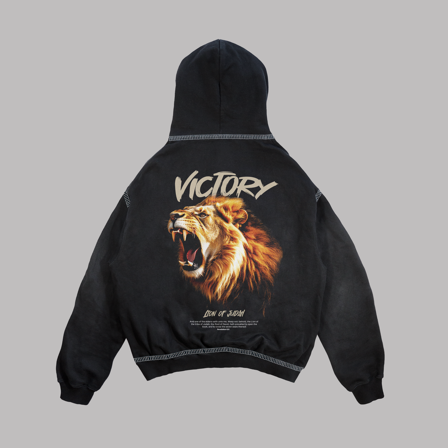 Hoodie Boxy fit costuras en blanco VICTORY negro