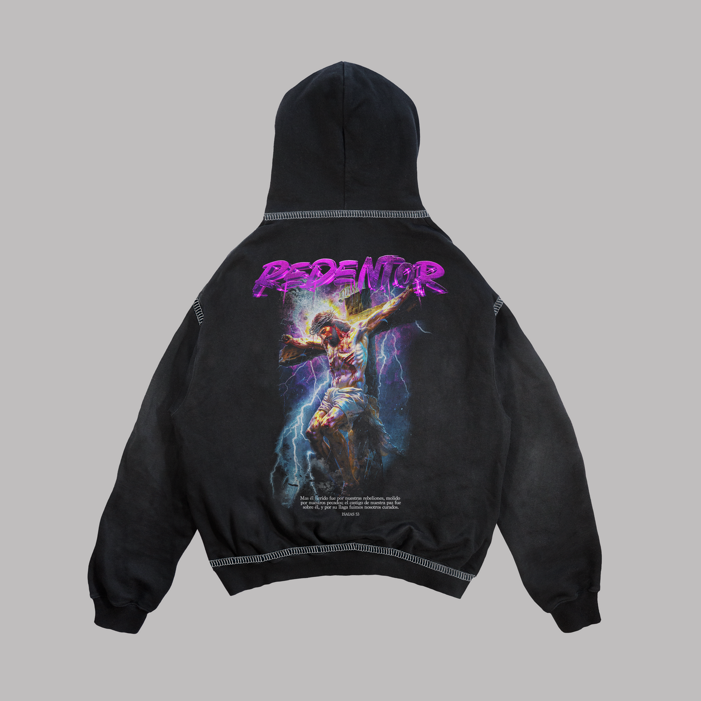 Hoodie Boxy fit costuras en blanco REDENTOR negro