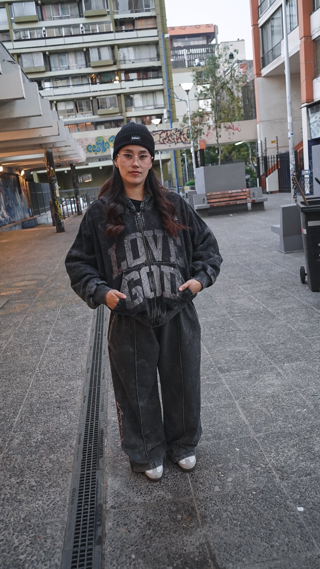 Hoodie Boxy Zipup Stonewash Distressed "LOVE GOD" (unisex)