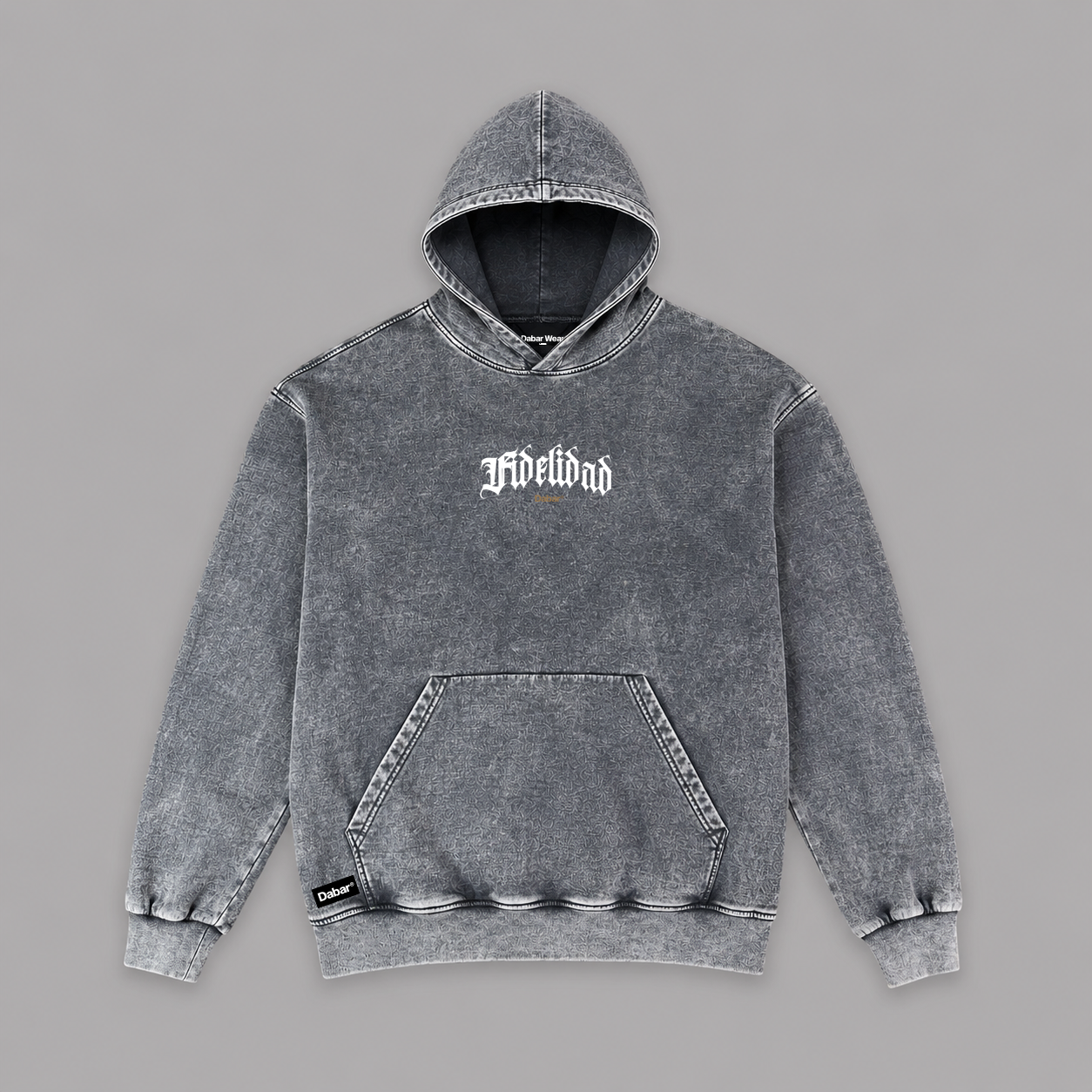 Hoodie Stone wash grey "FIDELIDAD" (Fit Relaxed)