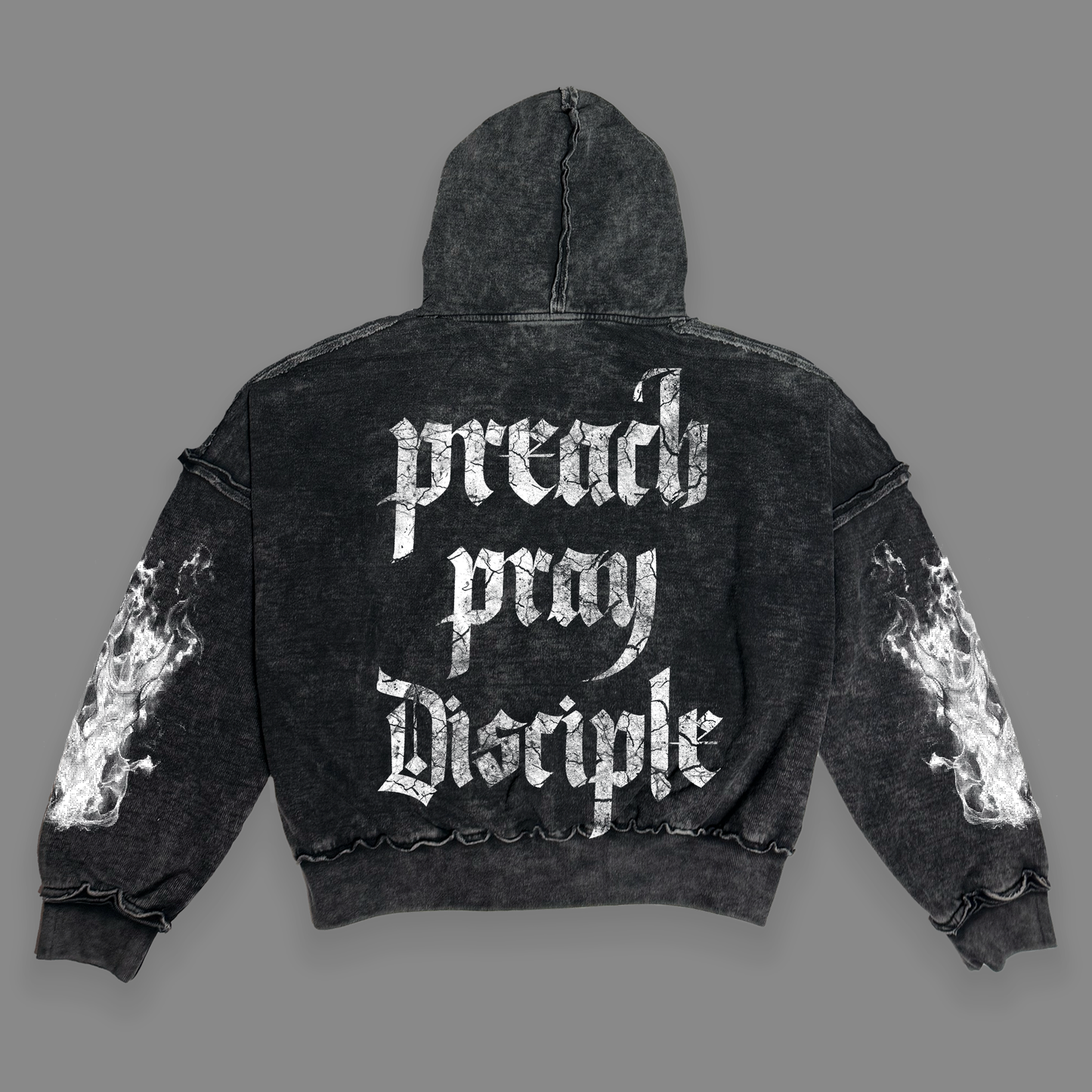 New Hoodie acid wash Oversize costuras a la vista negro REVIVAL