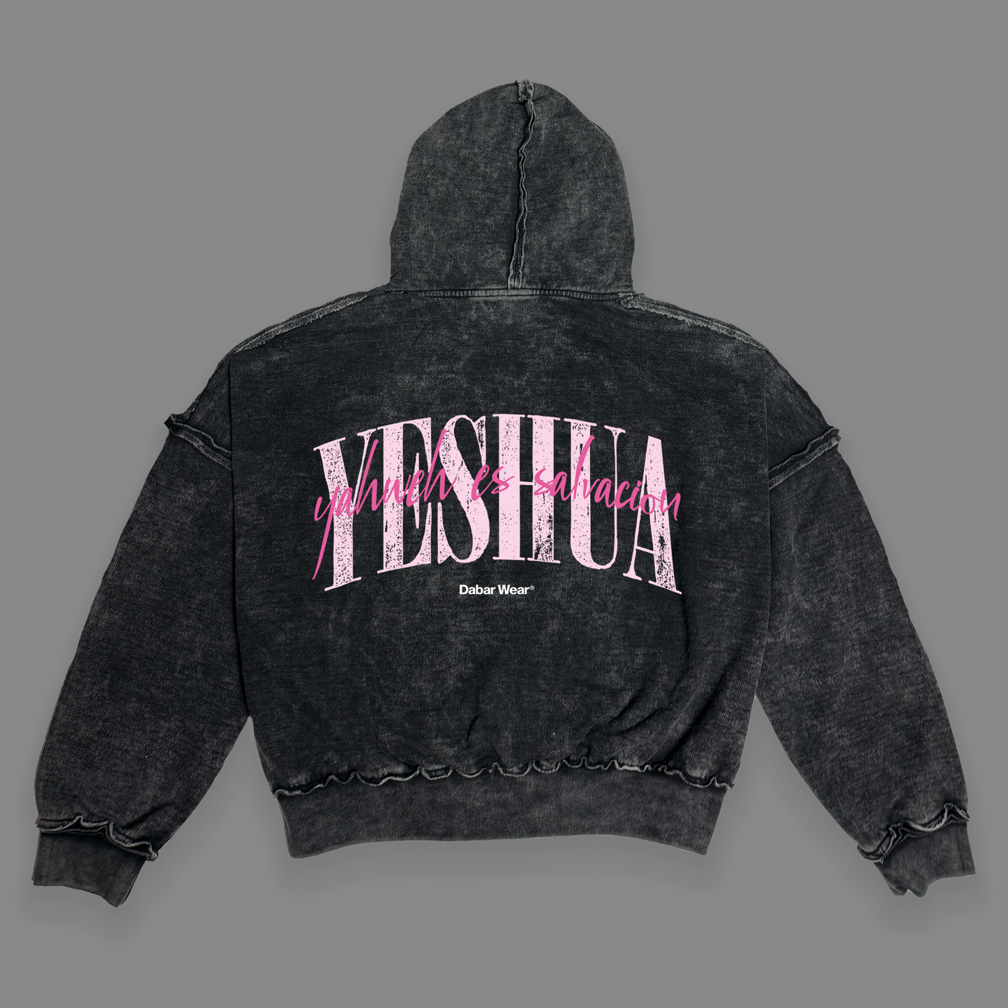 Hoodie Stonewash Distressed "YESHUA" PINK (Fit Boxy)