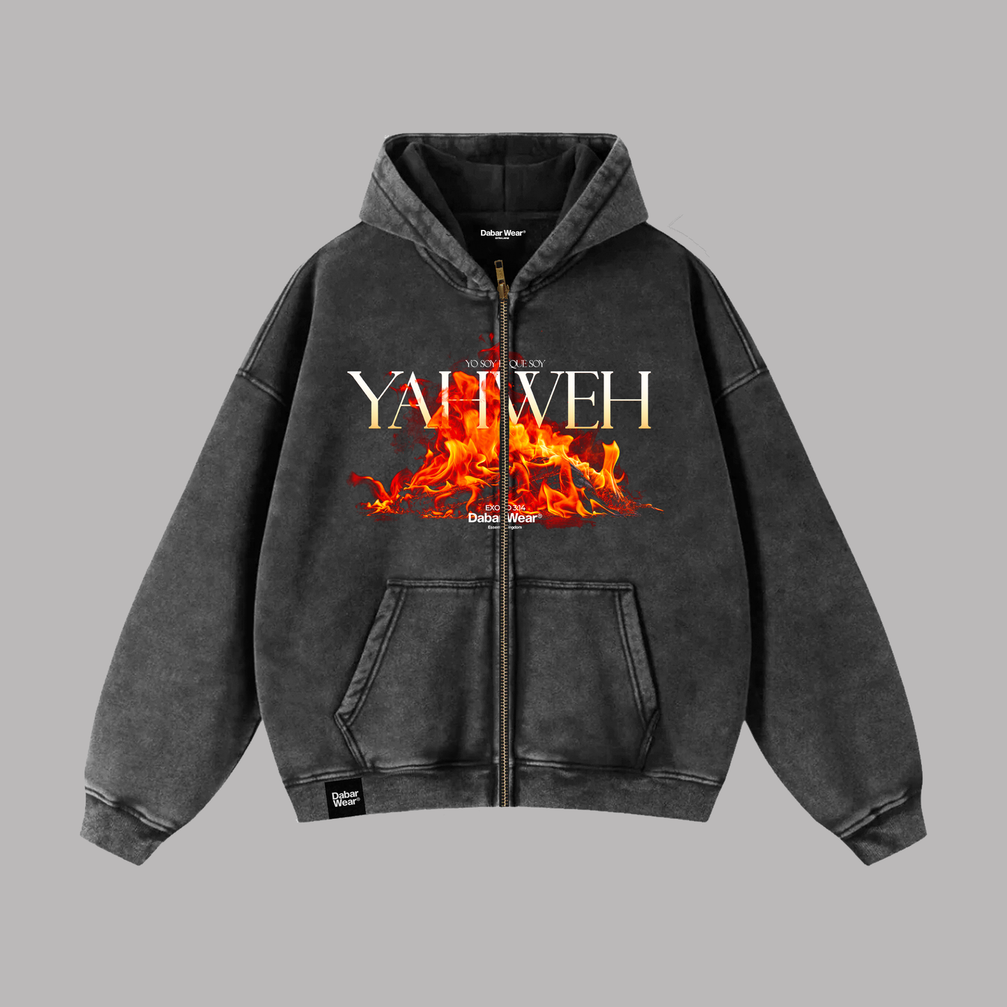 Hoodie Boxy Zip up acid wash negro YAHWEH