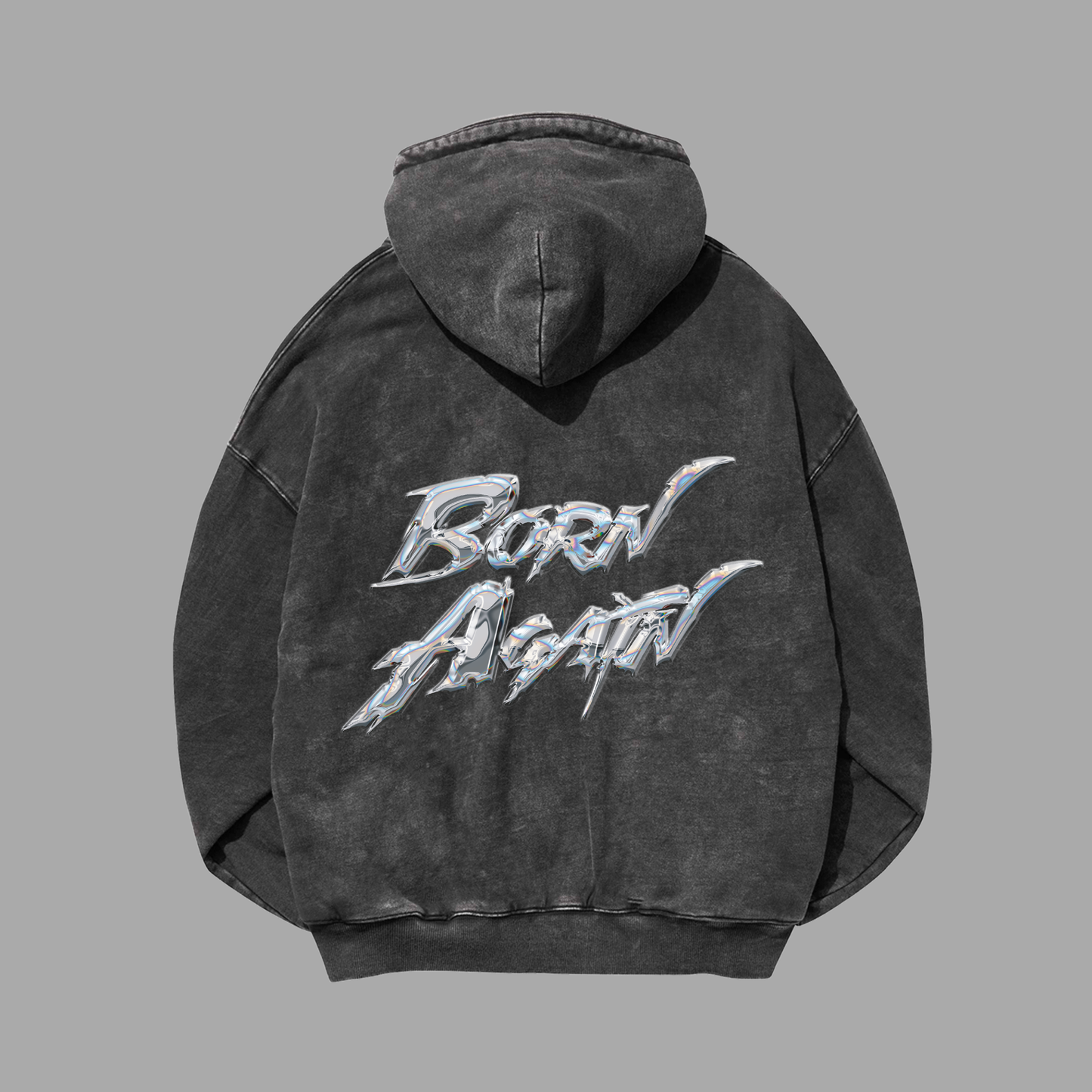 Hoodie Boxy Zip up acid wash negro BORN AGAIN