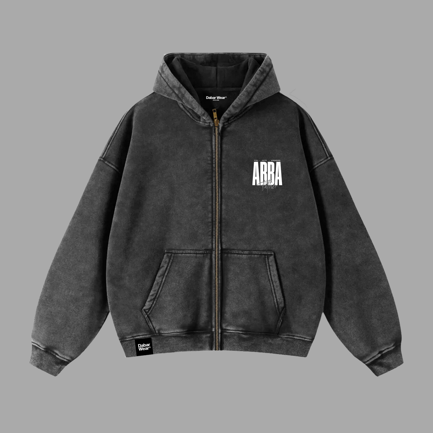 Hoodie Boxy Zip up acid wash negro ABBA
