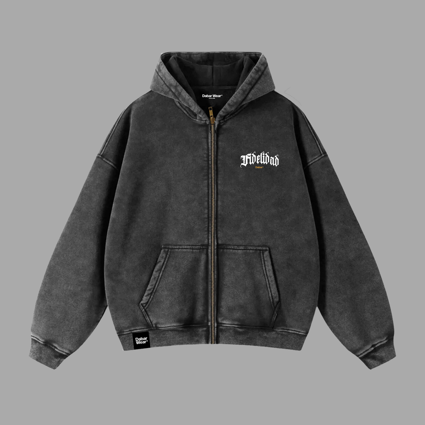 Hoodie Boxy Zip up acid wash negro FIDELIDAD