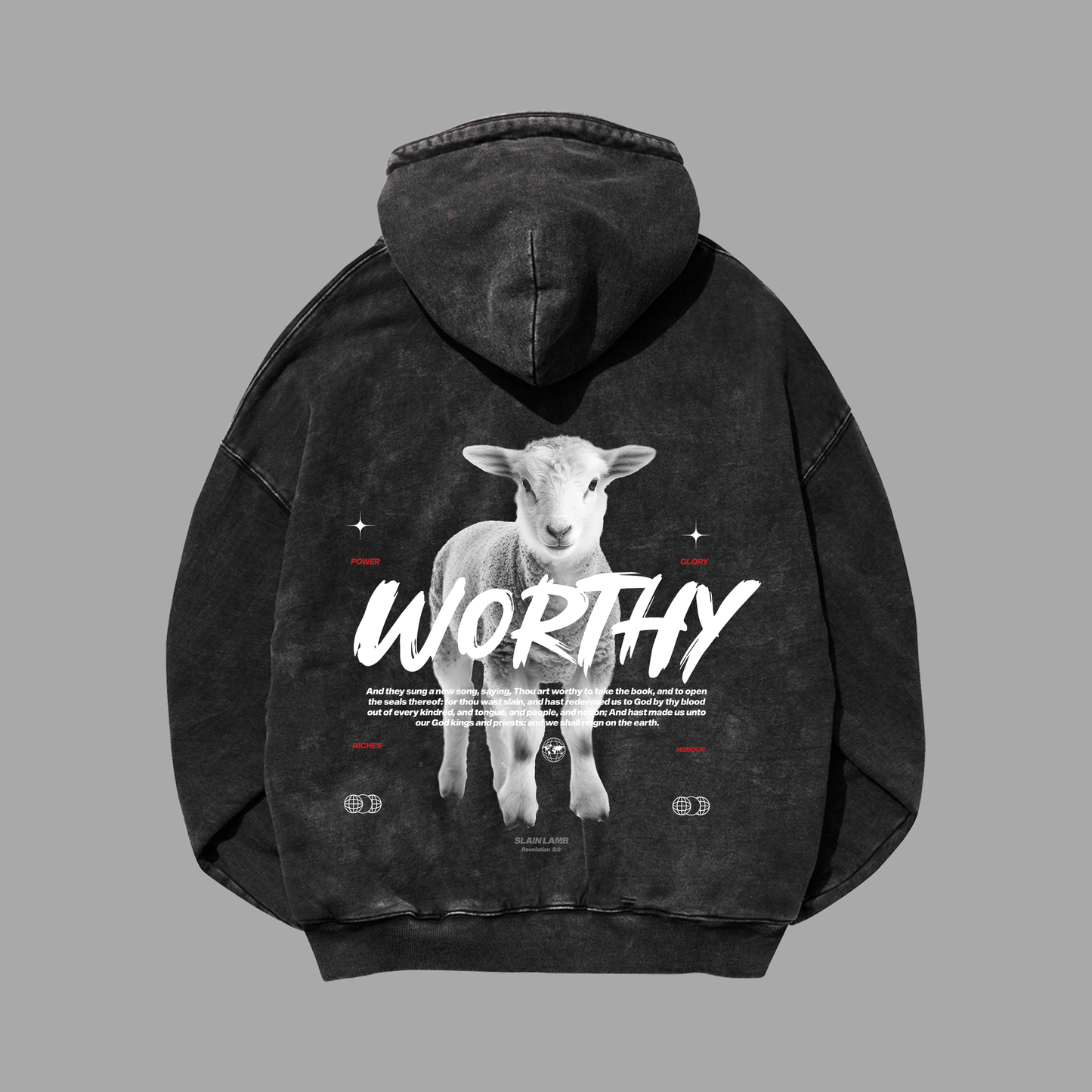 Hoodie Boxy Zip up acid wash negro WORTHY