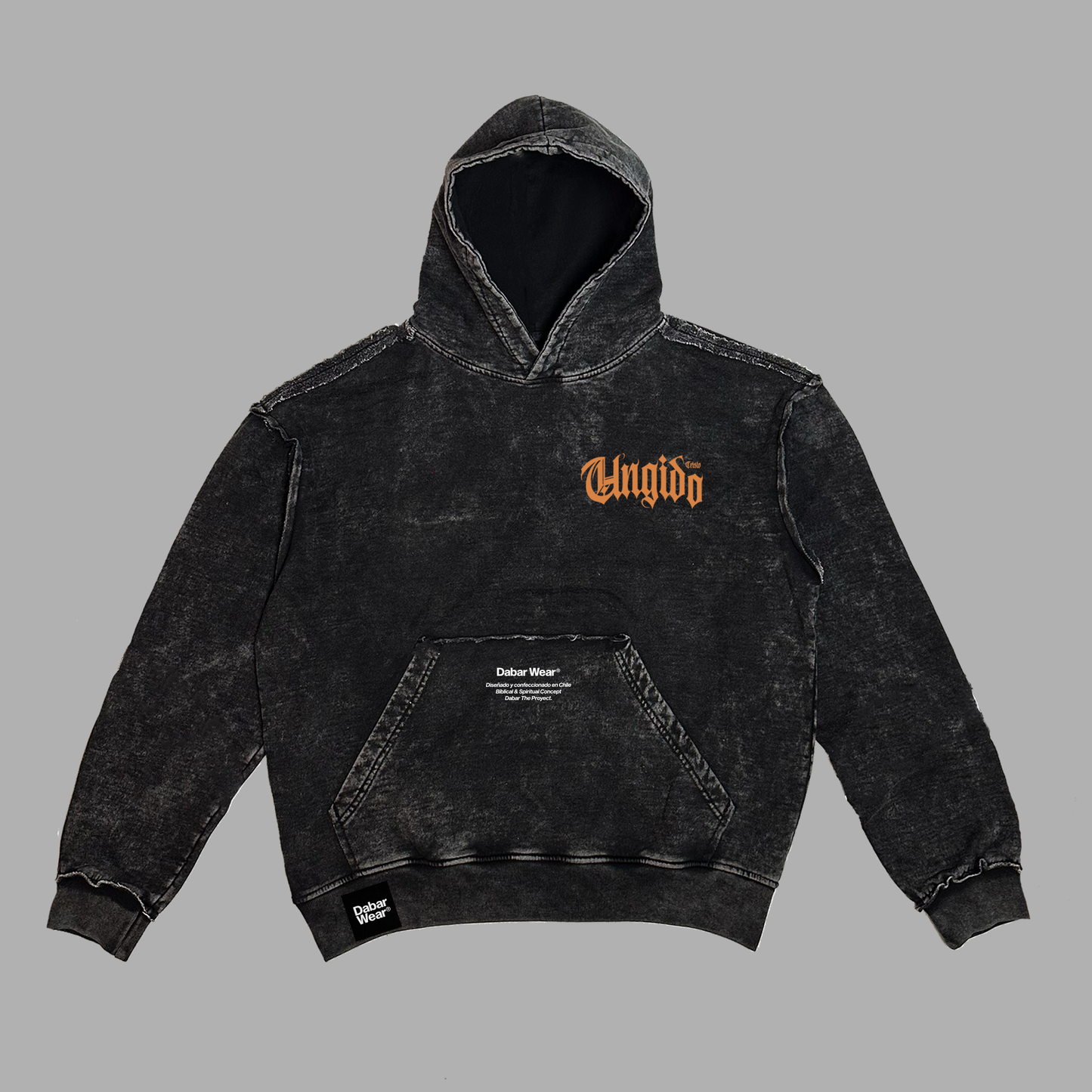 New Hoodie acid wash Oversize costuras a la vista negro UNGIDO