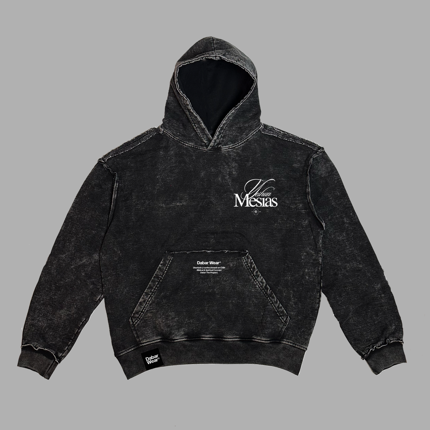 New Hoodie acid wash Oversize costuras a la vista negro MESIAS