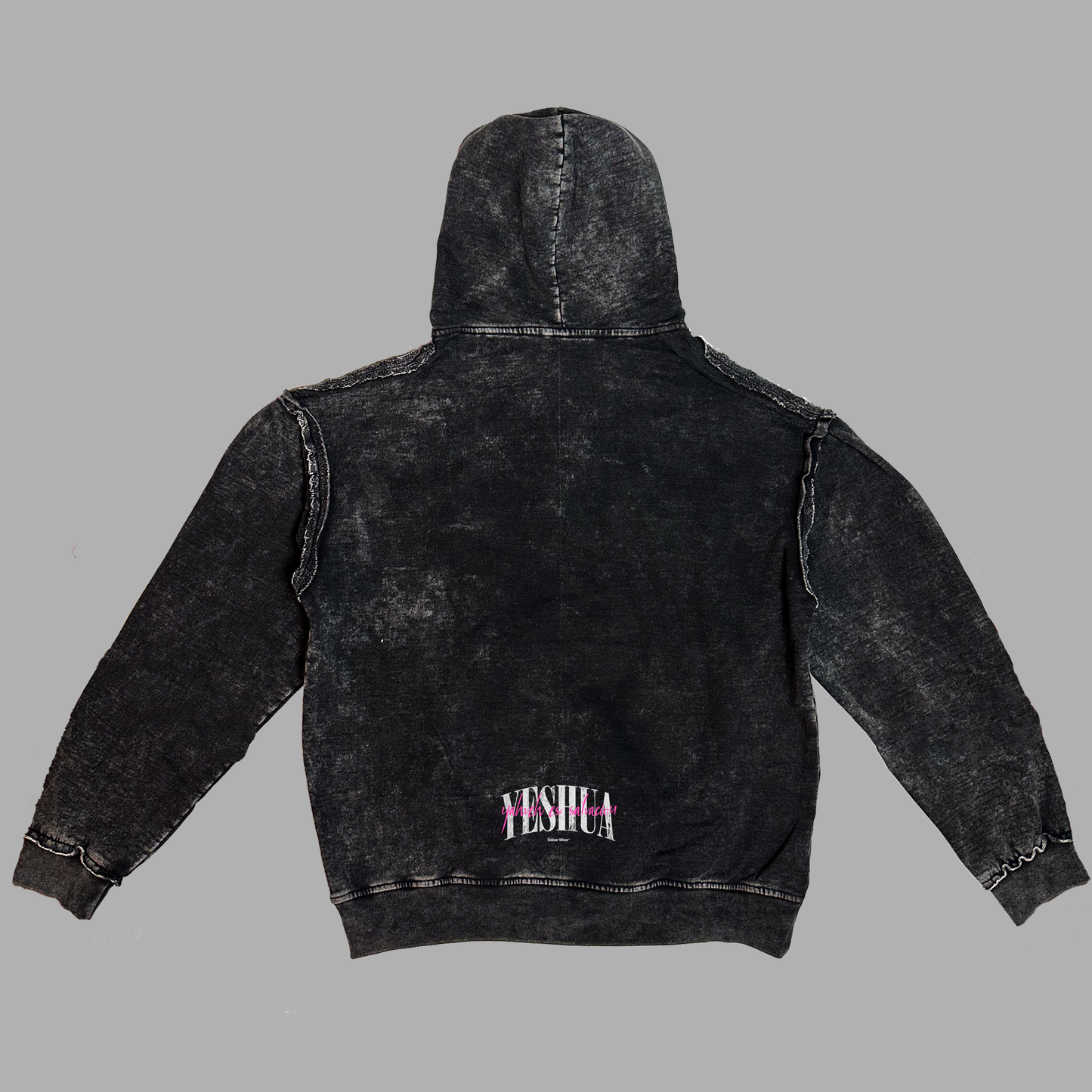 New Hoodie acid wash Oversize costuras a la vista negro YESHUA