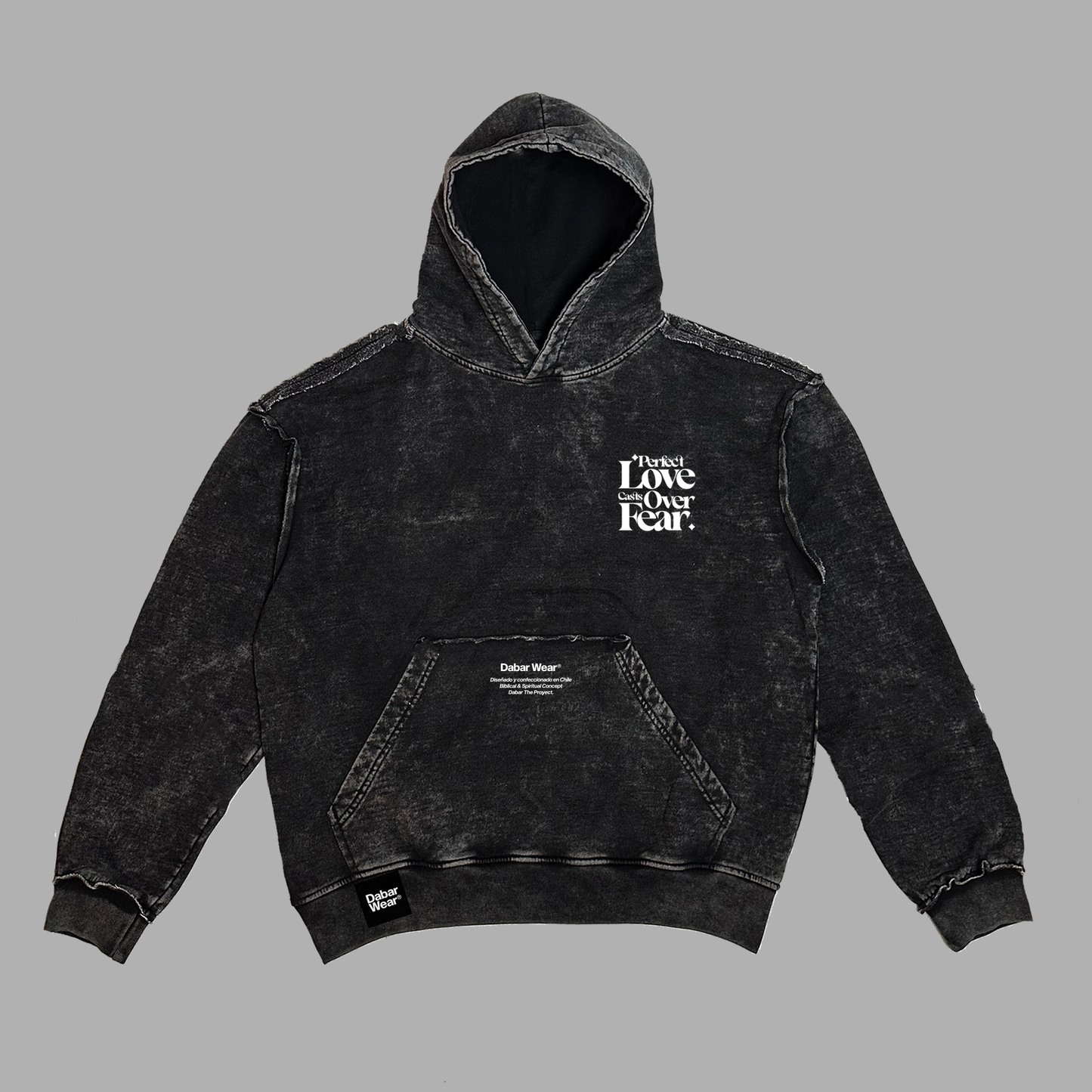 New Hoodie acid wash Oversize costuras a la vista negro PERFECT LOVE