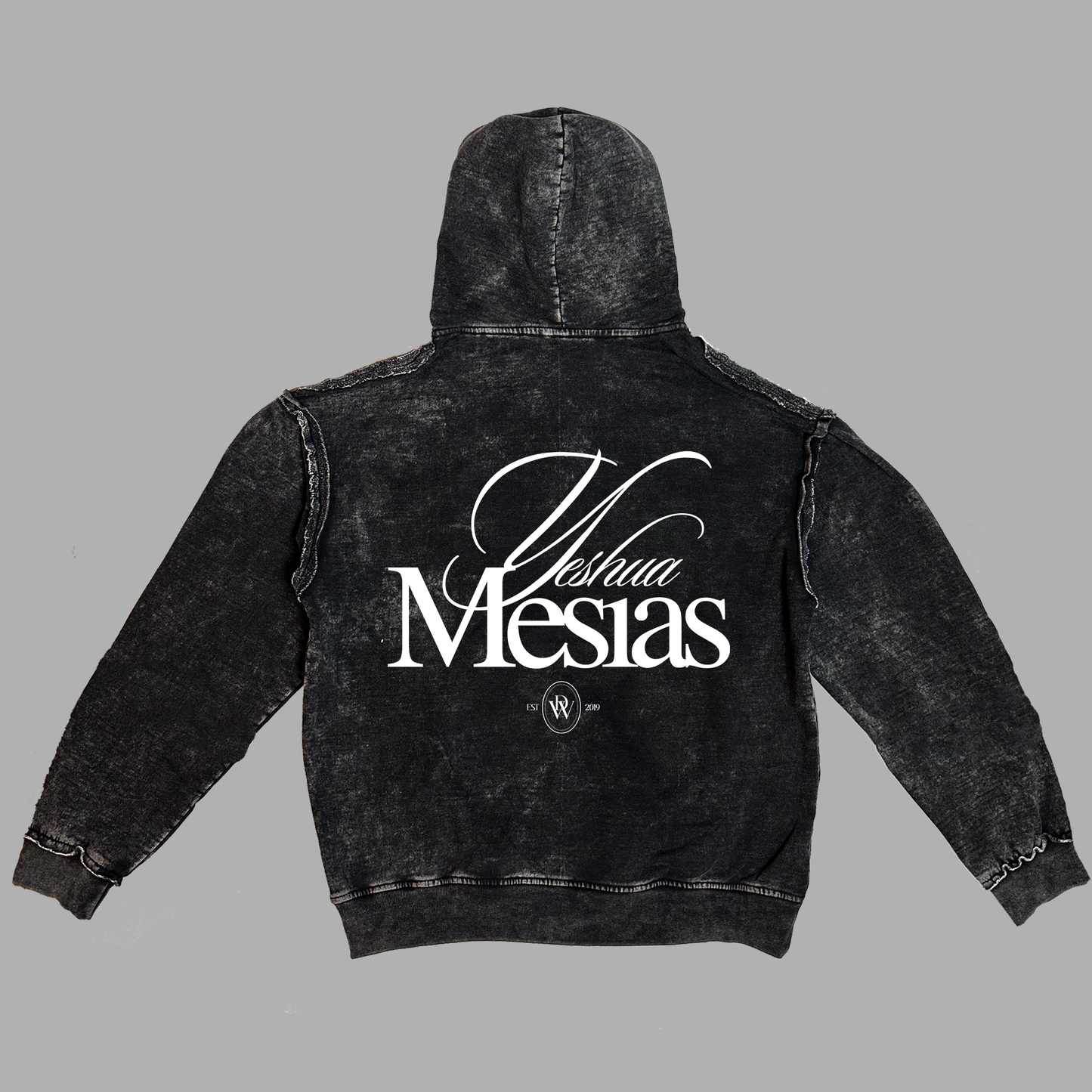 New Hoodie acid wash Oversize costuras a la vista negro MESIAS