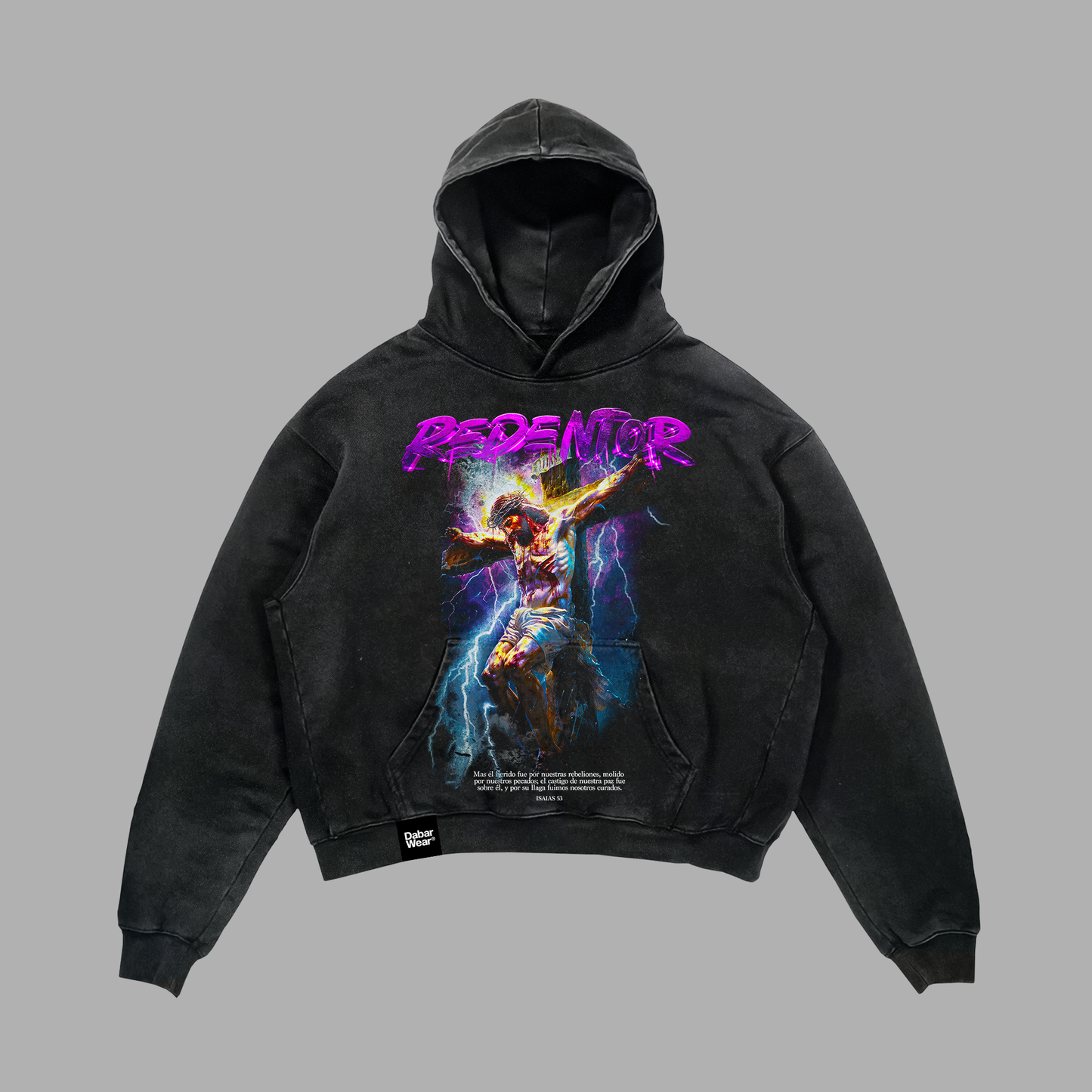 Hoodie Relaxed acid wash negro REDENTOR