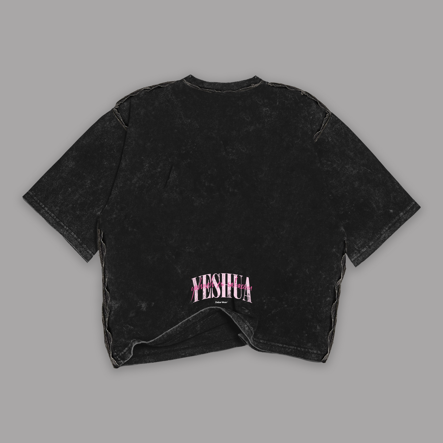 Tshirt Mujer Stonewash Distressed "YESHUA" PINK (Fit Boxy)