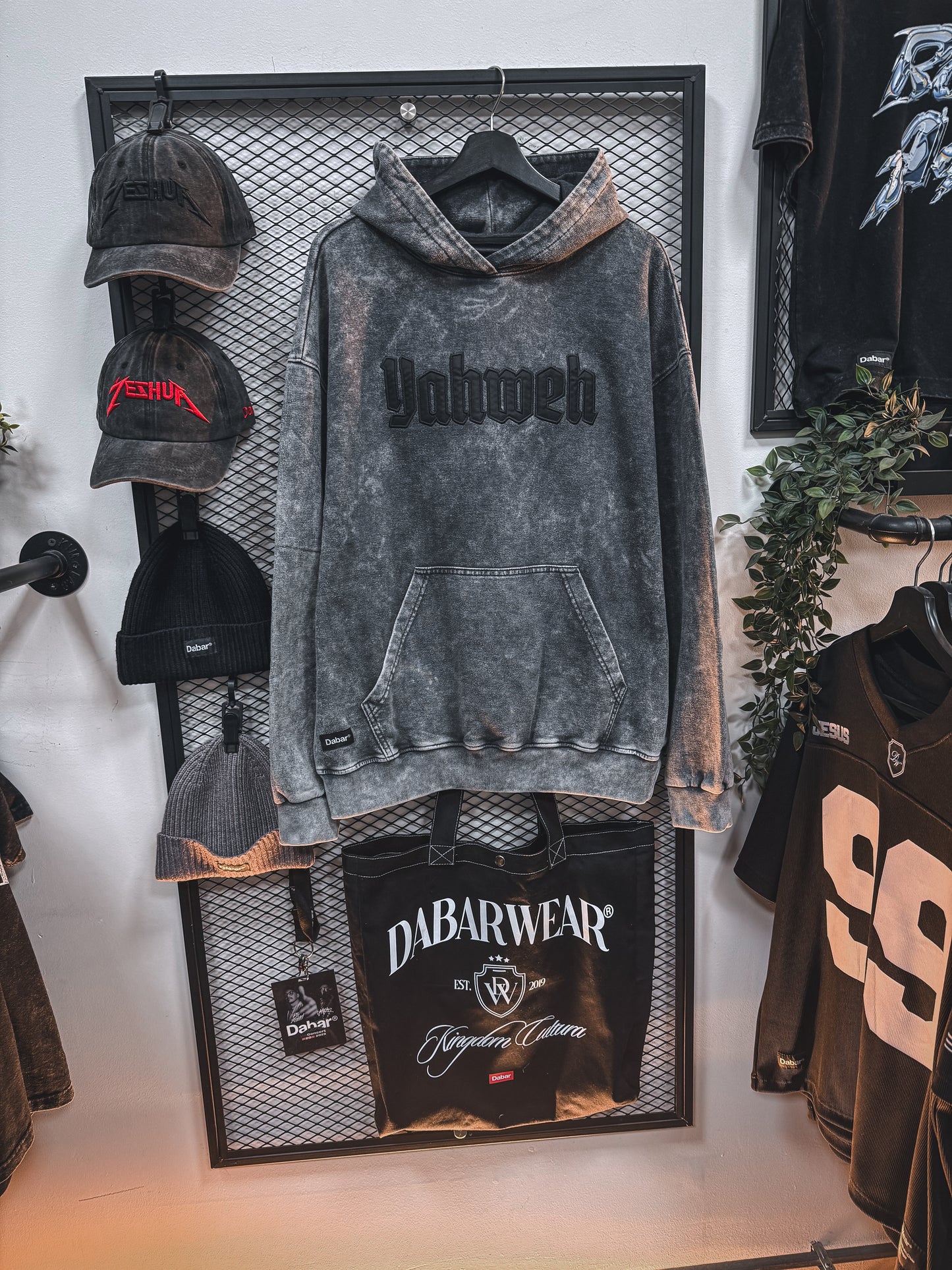 Hoodie Bordado Stonewash grey "YAHWEH" (Fit Relaxed)