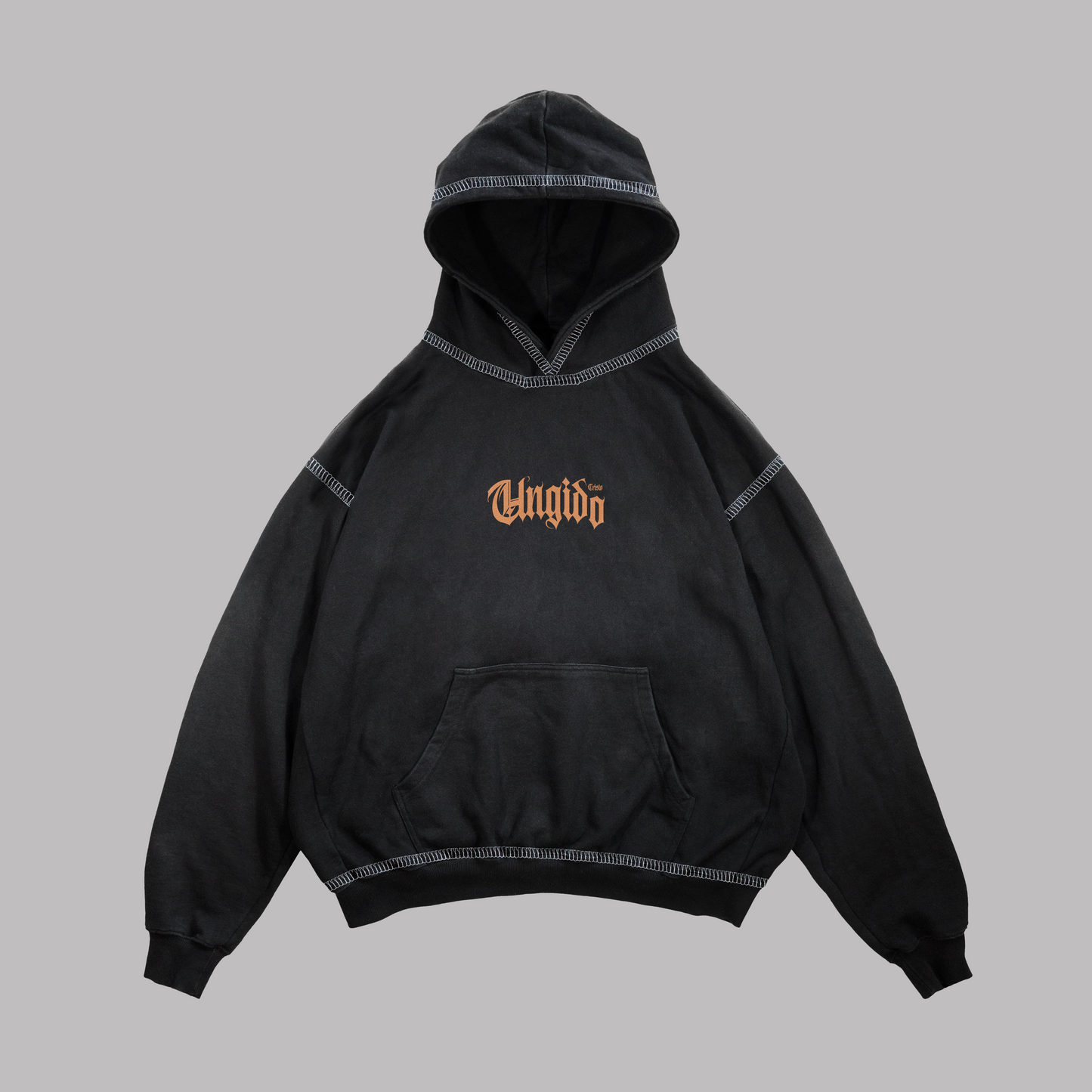 Hoodie Boxy fit costuras en blanco UNGIDO negro