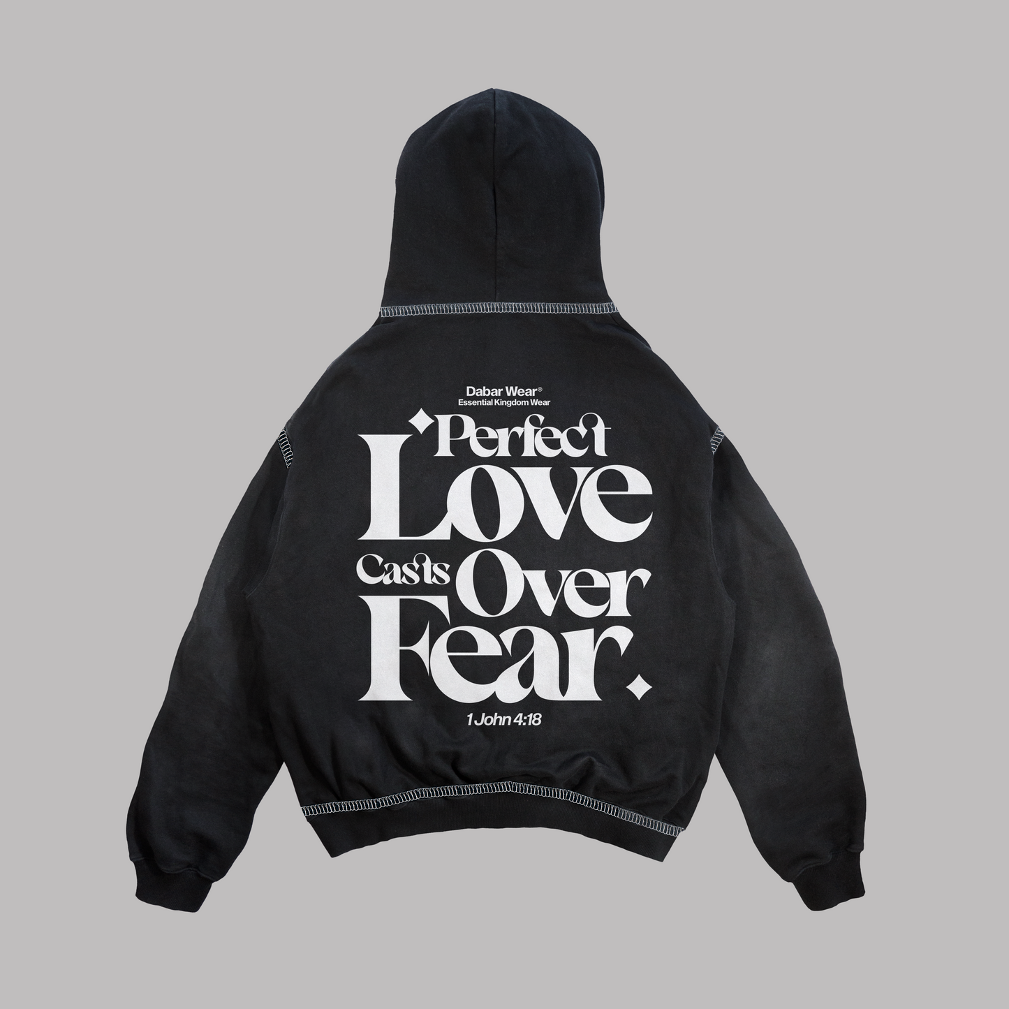 Hoodie Boxy fit costuras en blanco PERFECT LOVE negro