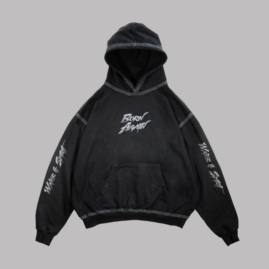 Hoodie Boxy fit costuras en blanco  BORN AGAIN negro