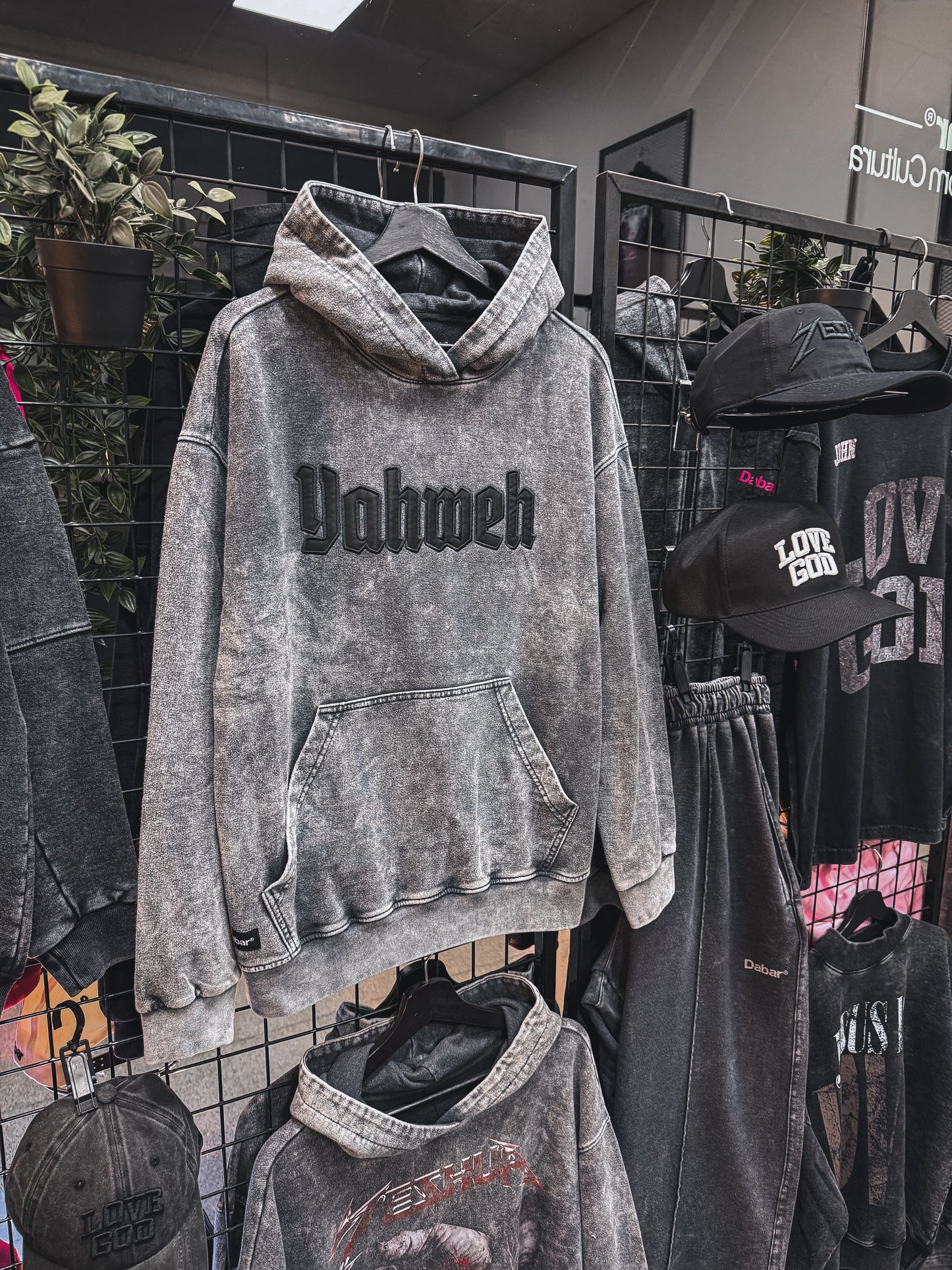Hoodie Bordado Stonewash grey "YAHWEH" (Fit Relaxed)