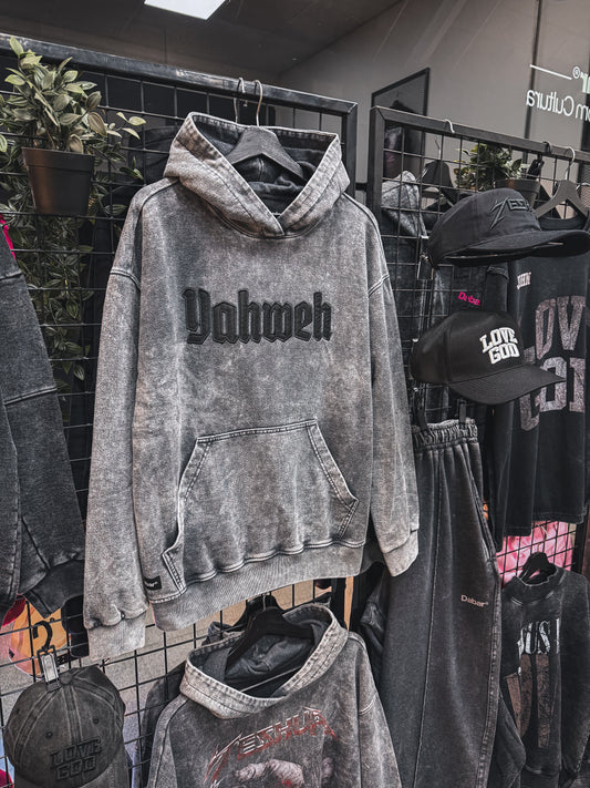 Hoodie Bordado Stonewash grey "YAHWEH" (Fit Relaxed)