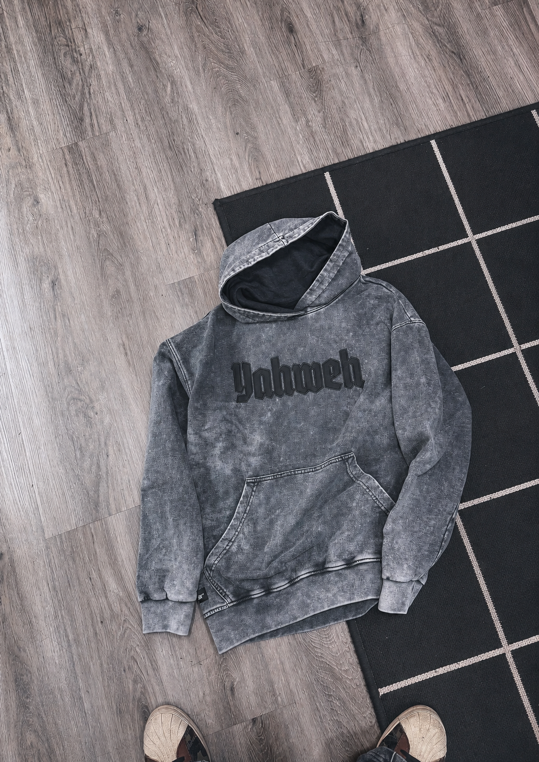 Hoodie Bordado Stonewash grey "YAHWEH" (Fit Relaxed)