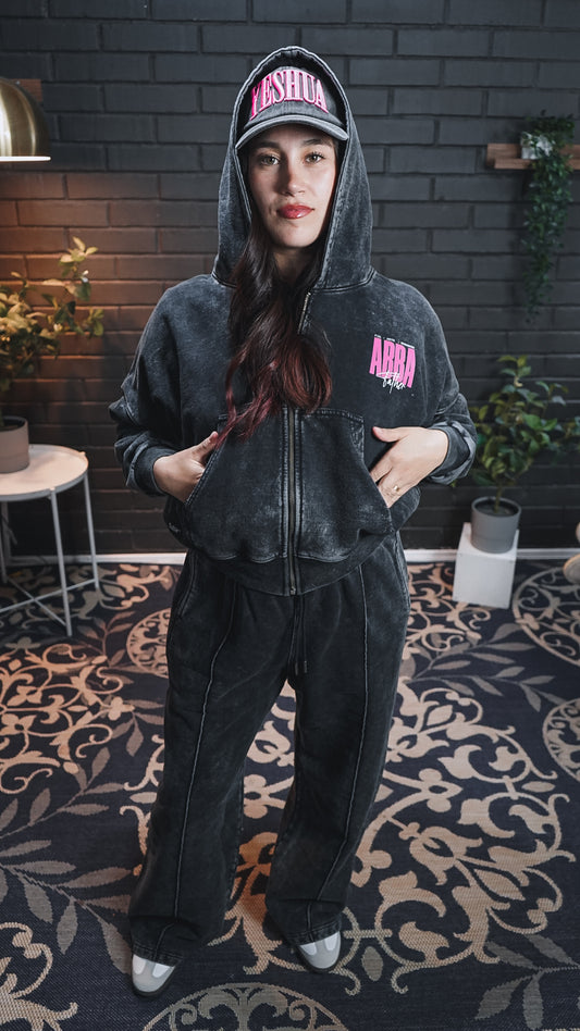 Hoodie Boxy Zipup ABBA PINK + Baggy Pant Dabar