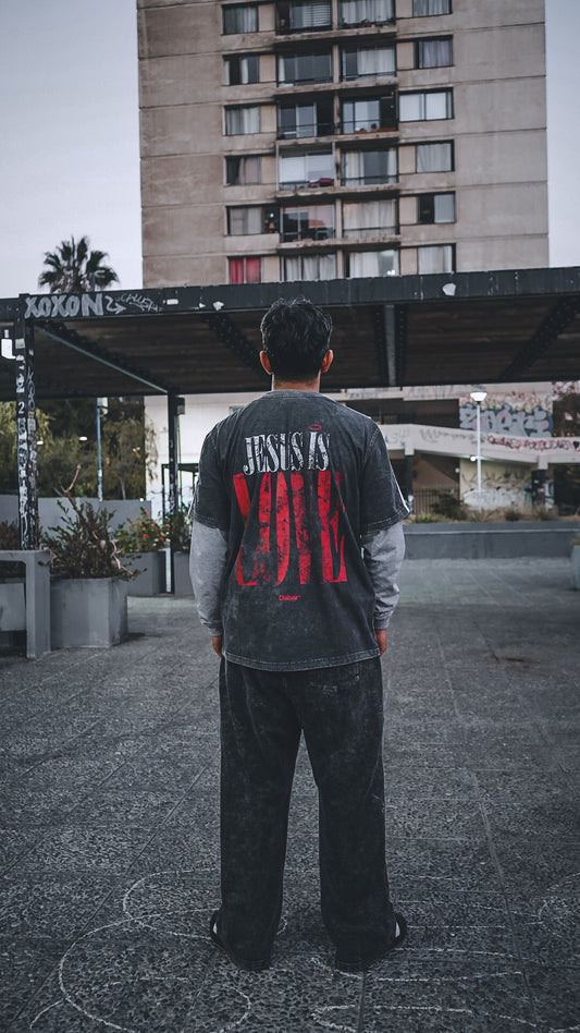 Tshirt Stonewash Lines Relaxed "JESUS IS LOVE" RED (UNISEX)