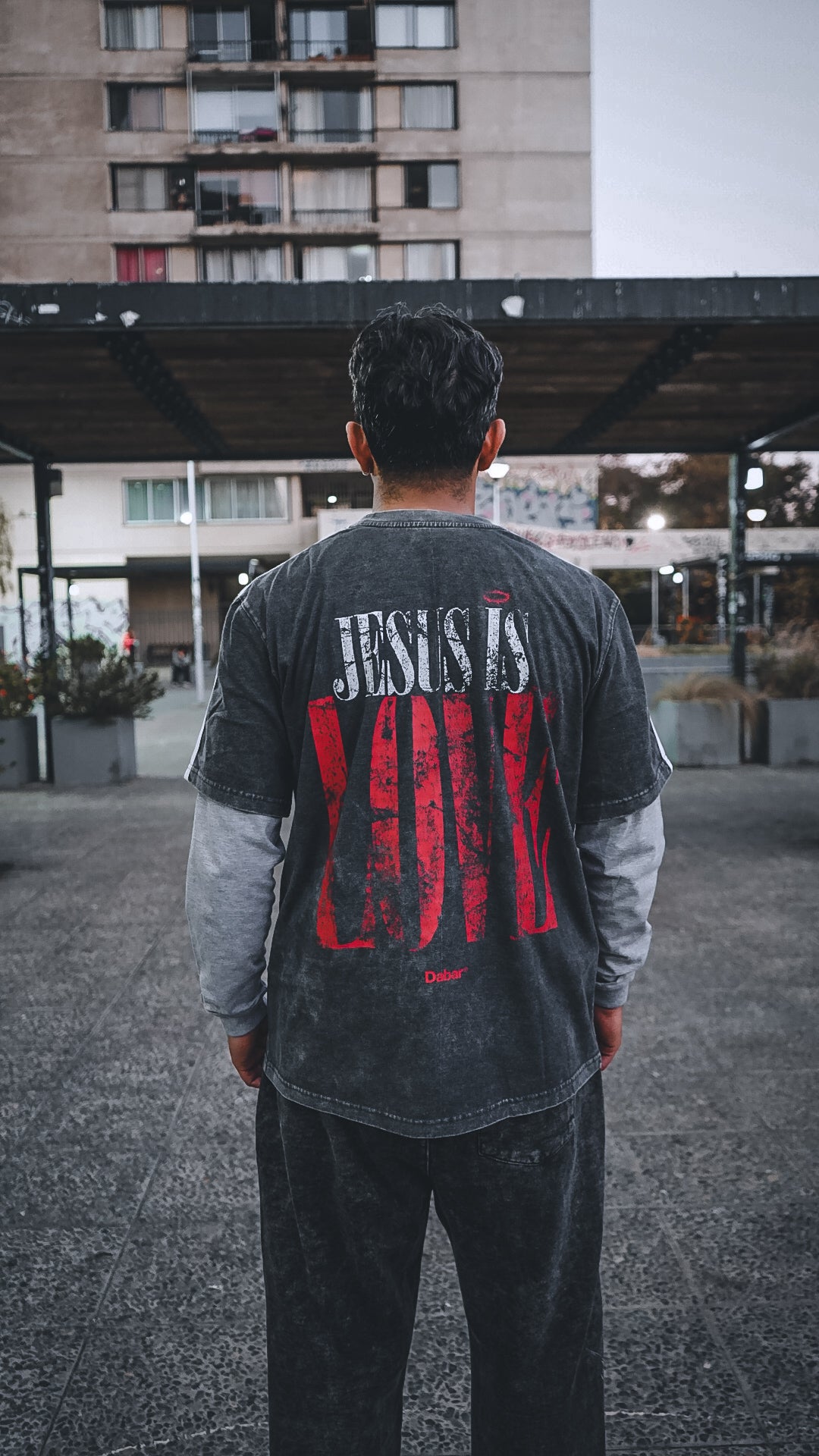 Tshirt Stonewash Lines Relaxed "JESUS IS LOVE" RED (UNISEX)