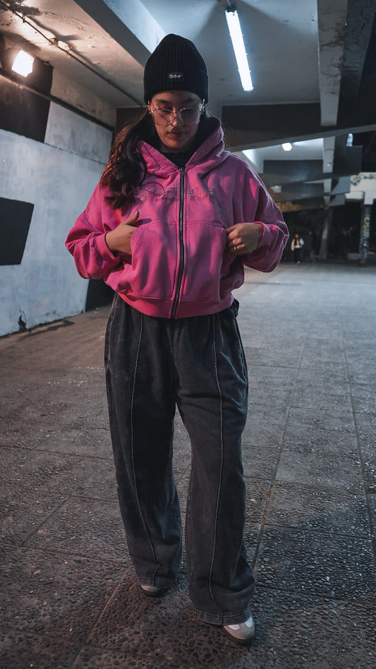 Hoodie Boxy Zipup Stonewash PINK "ISAIAS 53"