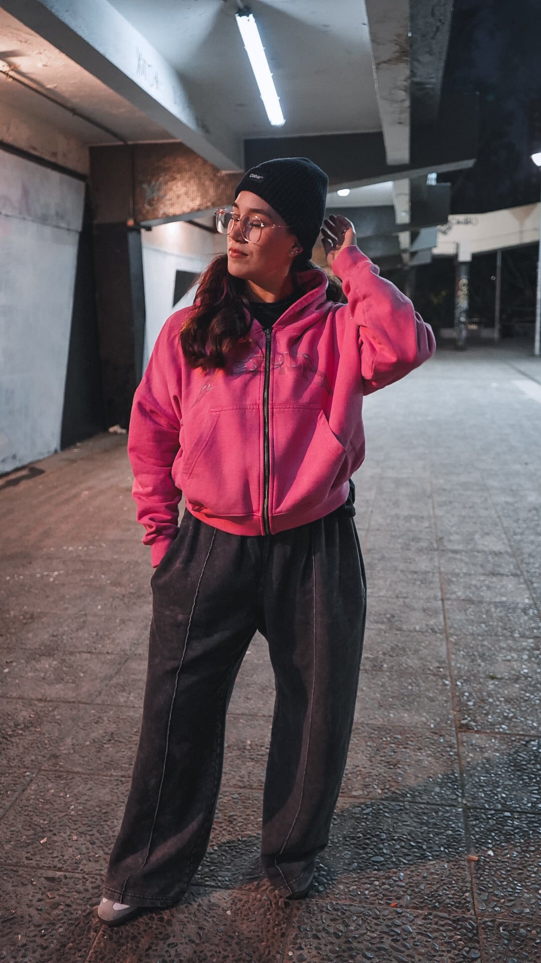 Hoodie Boxy Zipup Stonewash PINK "ISAIAS 53"