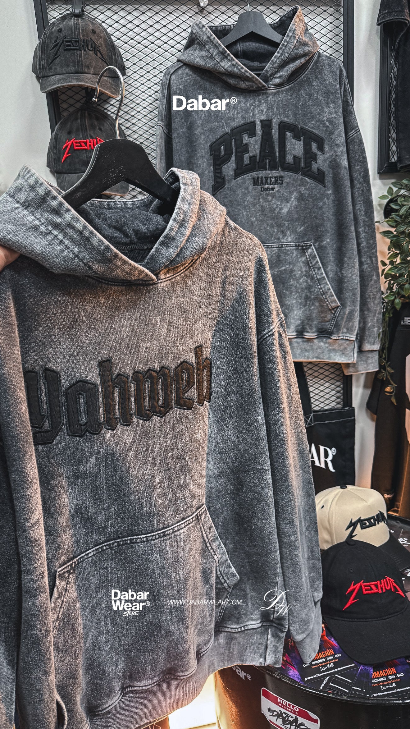 Hoodie Bordado Stonewash grey "YAHWEH" (Fit Relaxed)