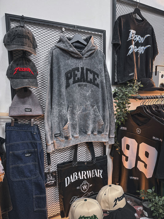 Hoodie Bordado Stonewash grey "PEACEMAKERS " (Fit Relaxed)