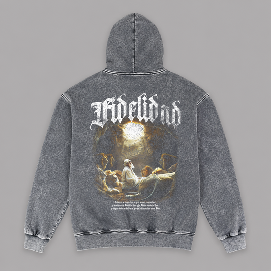 Hoodie Stone wash grey "FIDELIDAD" (Fit Relaxed)