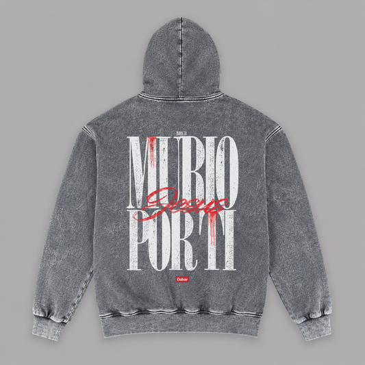 Hoodie Stone wash grey "MURIO POR TI" (Fit Relaxed)