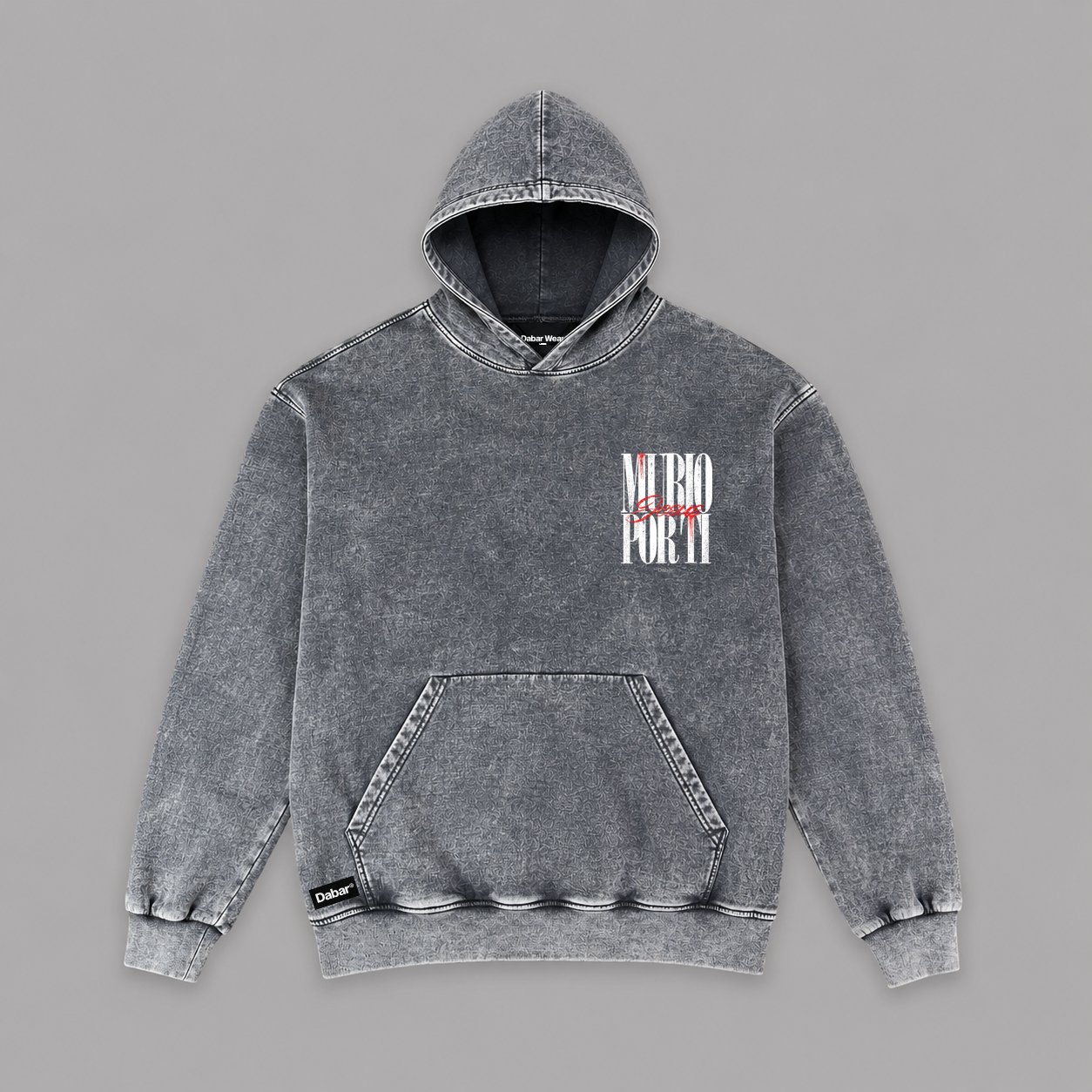 Hoodie Stone wash grey "MURIO POR TI" (Fit Relaxed)