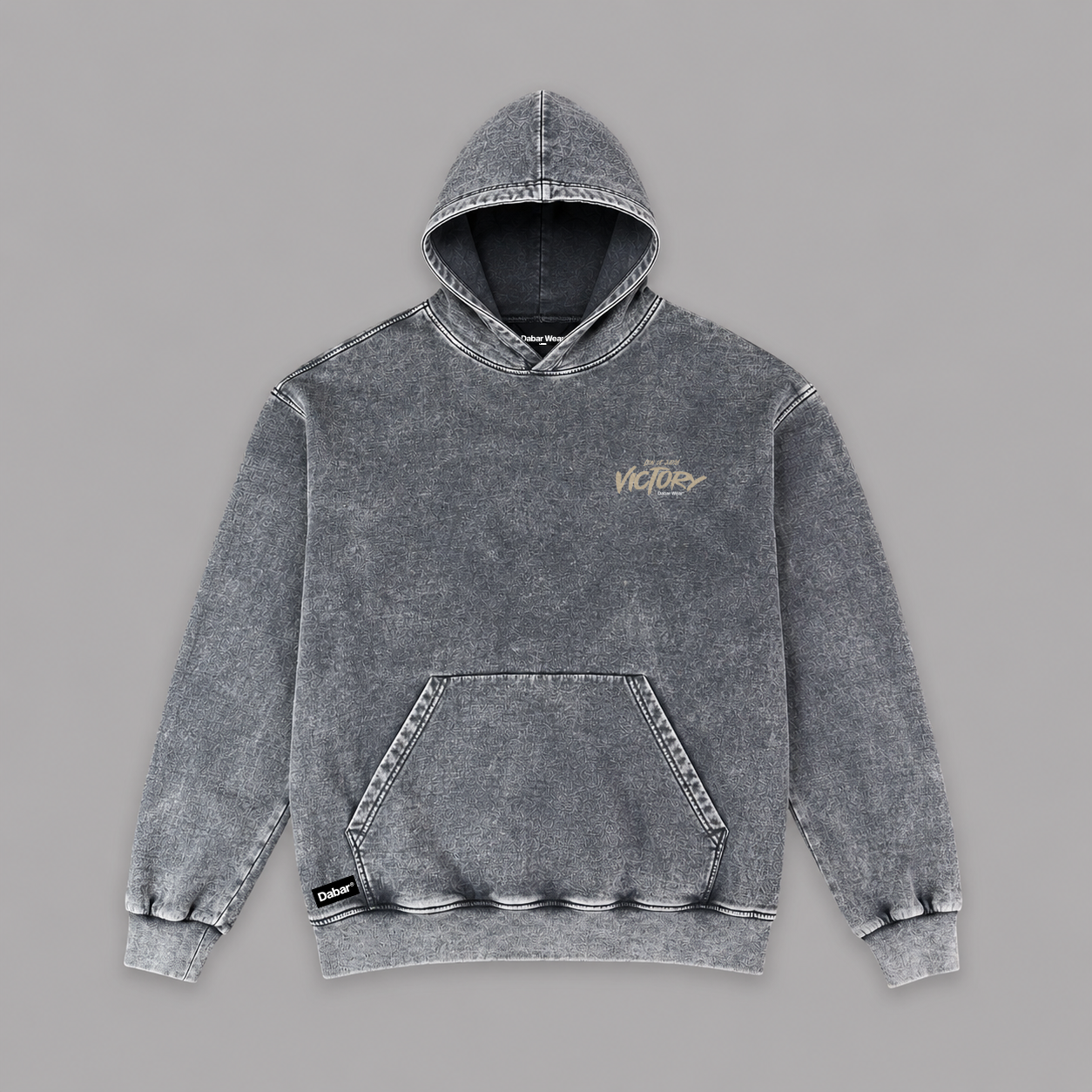 Hoodie Stone wash grey "VICTORY" (Fit Relaxed)