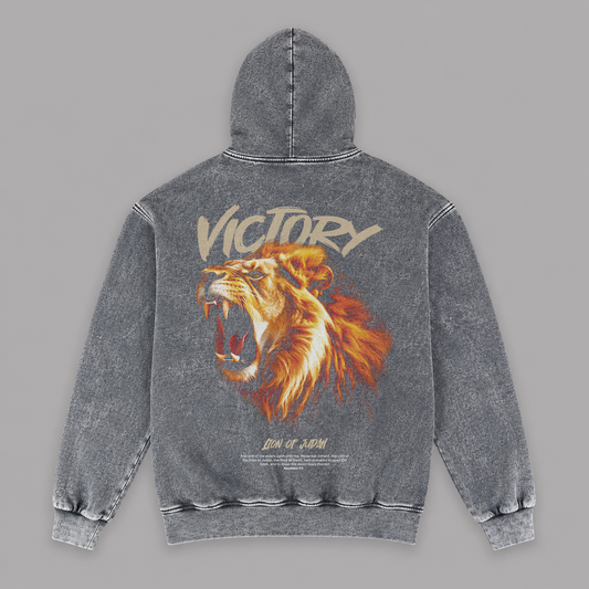 Hoodie Stone wash grey "VICTORY" (Fit Relaxed)