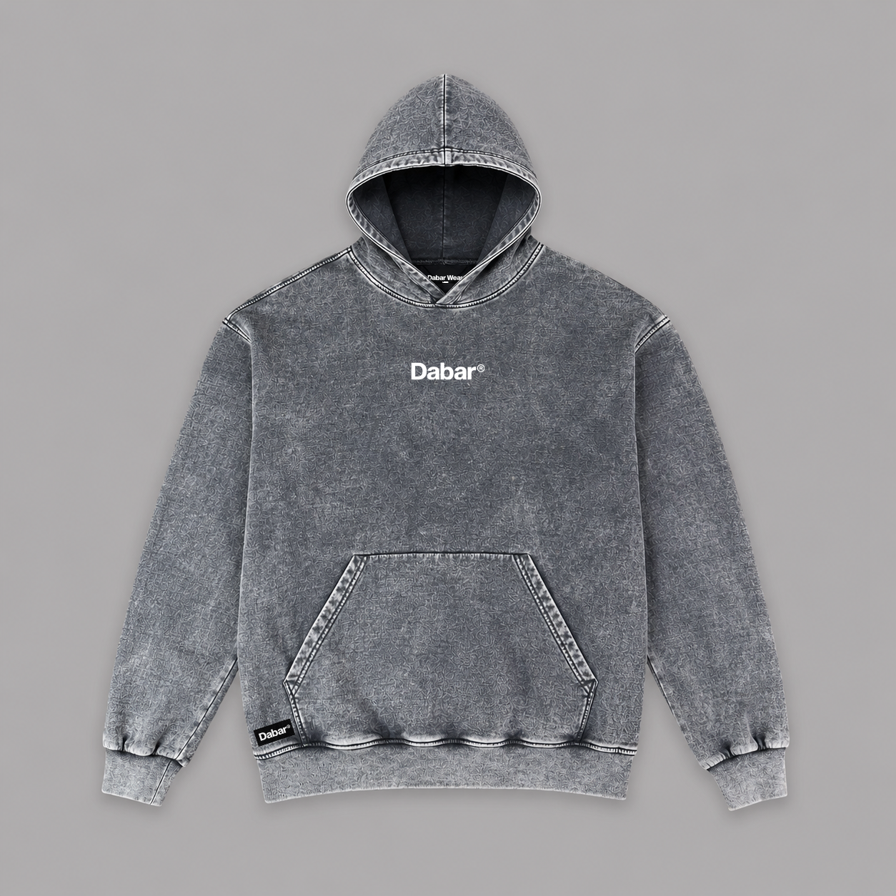 Hoodie Stone wash grey "WORTHY" (Fit Relaxed)