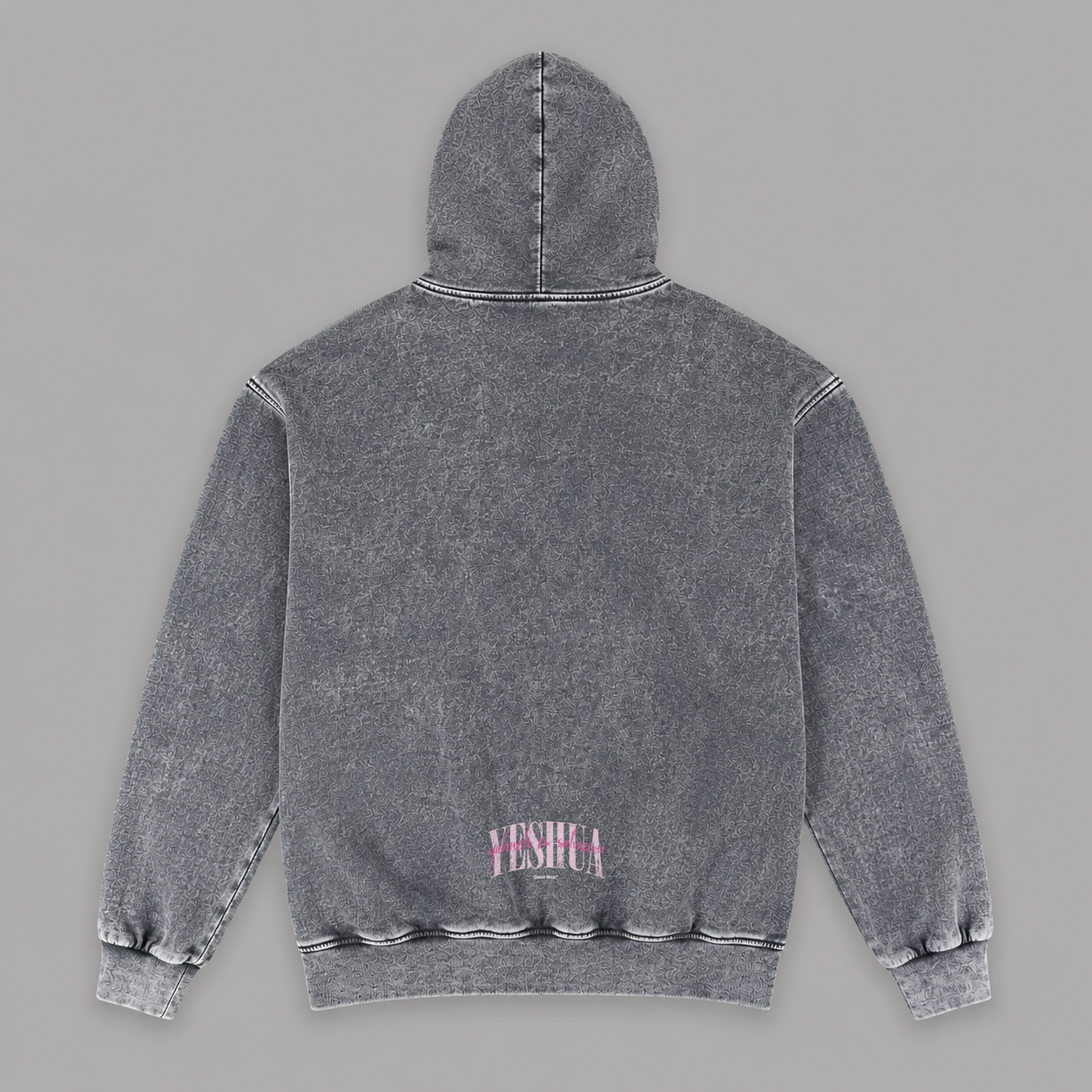 Hoodie Stone wash grey "YESHUA" (Fit Relaxed)