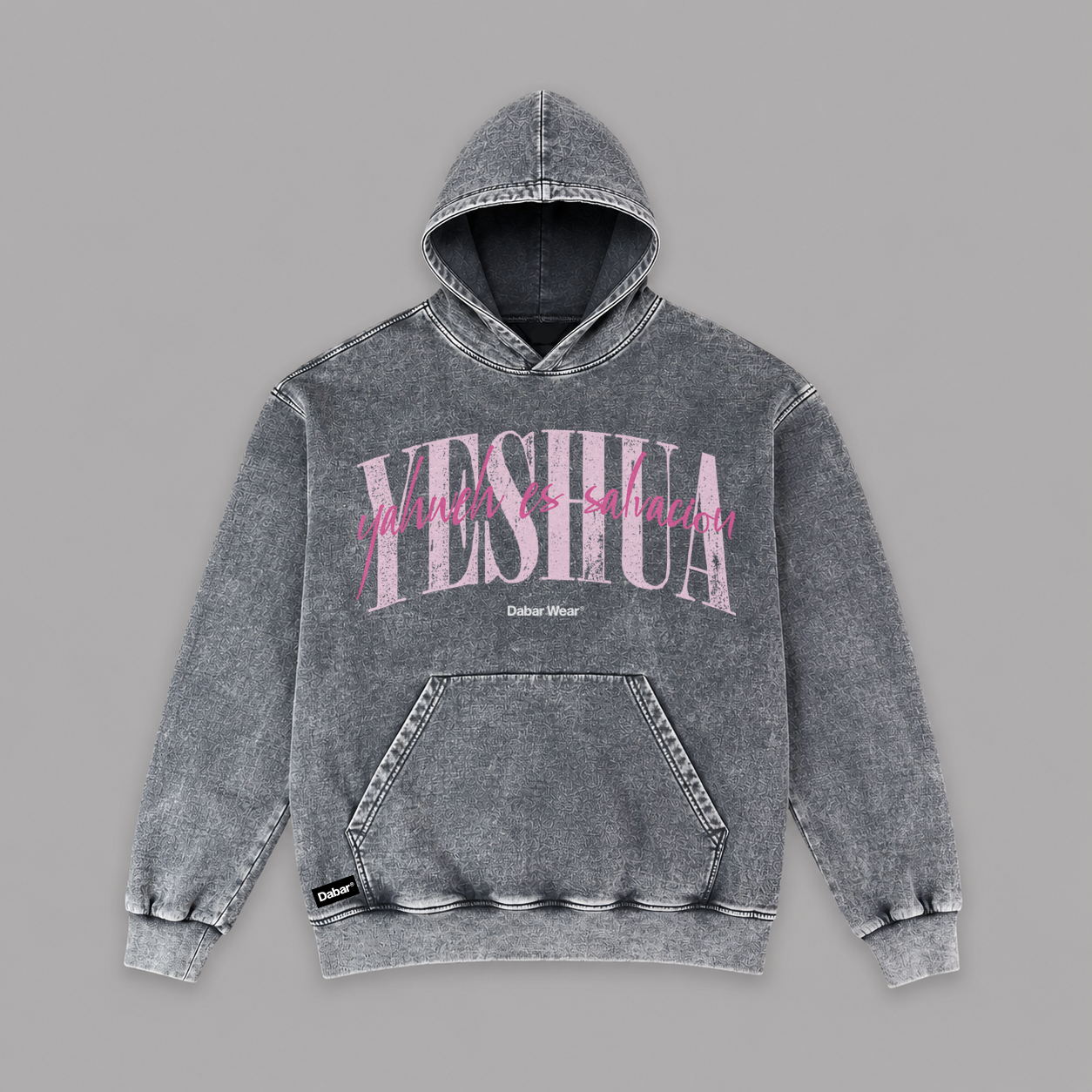 Hoodie Stone wash grey "YESHUA" (Fit Relaxed)