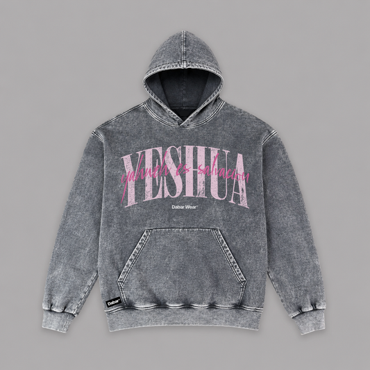 Hoodie Stone wash grey "YESHUA" (Fit Relaxed)