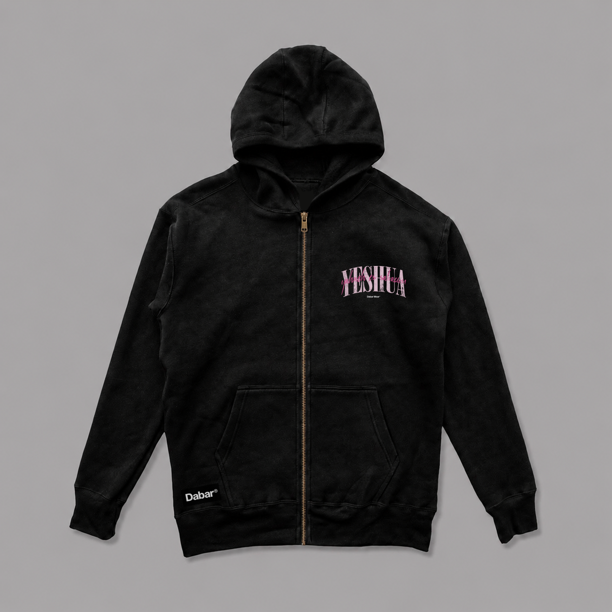 Hoodie Zipup black "YESHUA" PINK (Fit Regular)